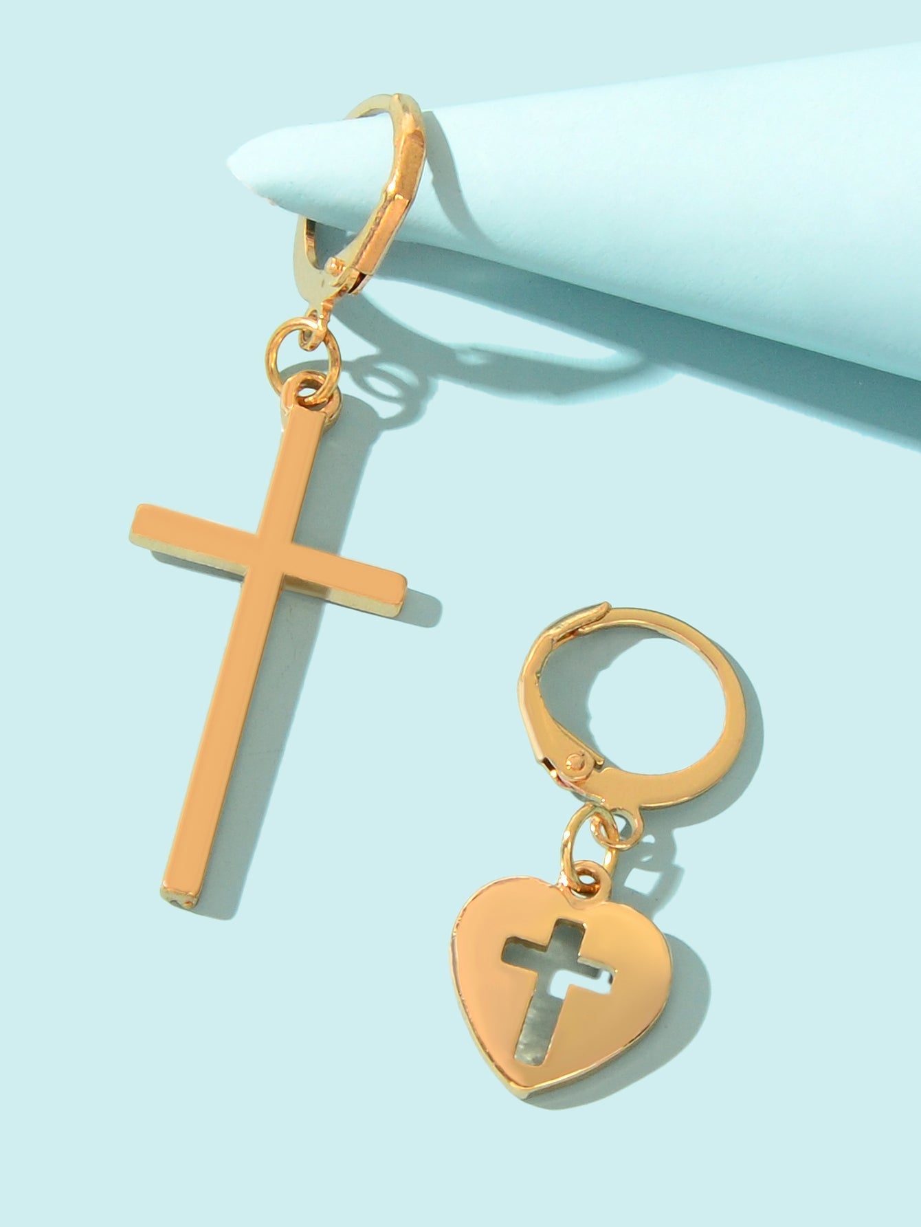 Women Girls Cross Love Heart Shaped Huggie Earrings Christmas Gift Jewellery Feelontop Jewellery