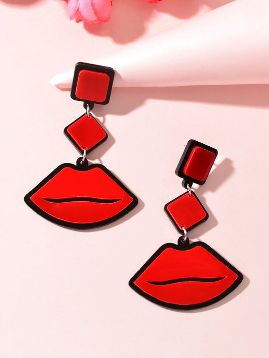 Playful Red Lips Pendant Long Stud Earrings Teenager's Expressive Fun Jewellery Feelontop Jewellery