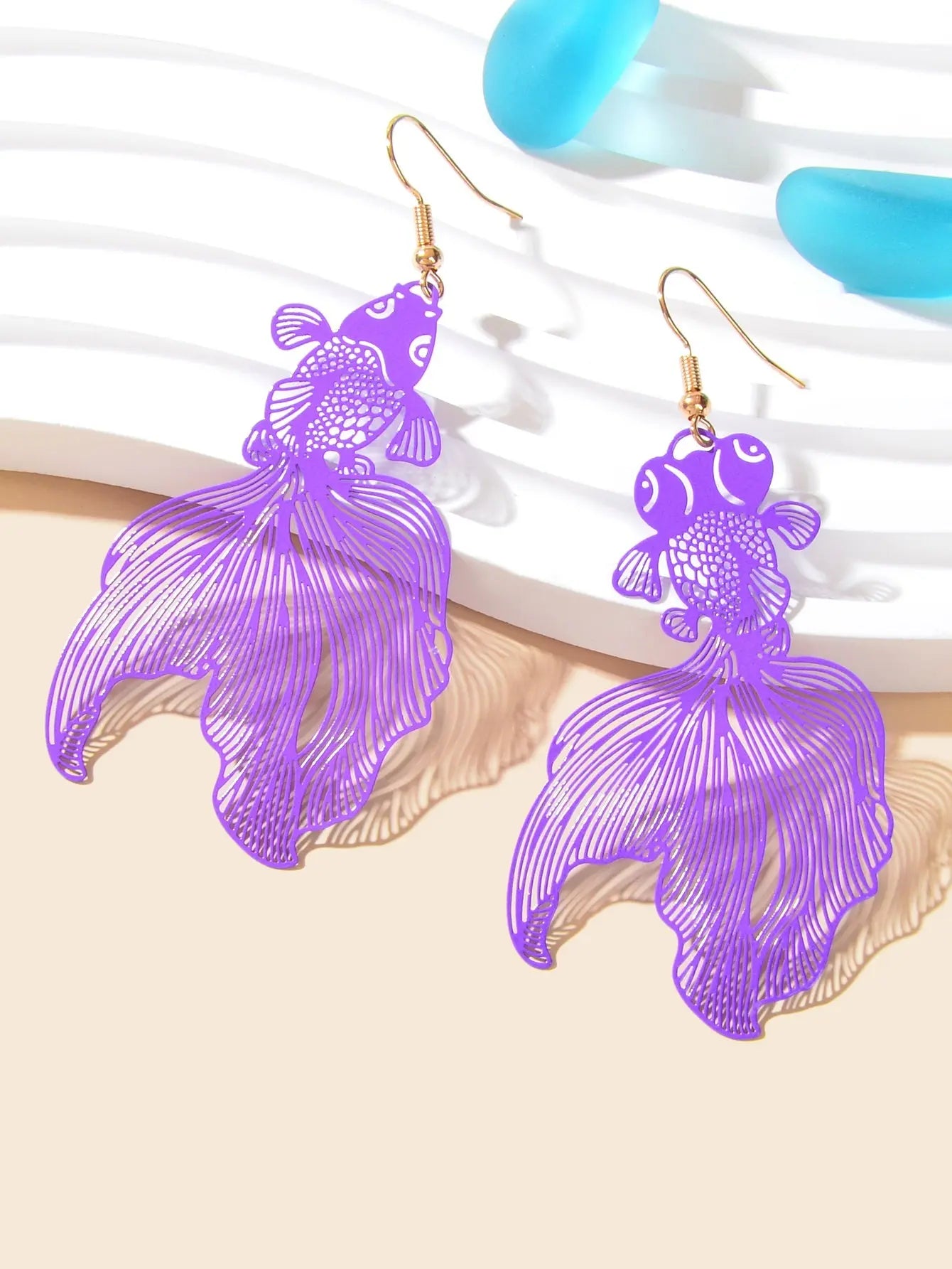 AU Stock Lovely Goldfish Shape Drop Dangle Earrings Hollow Fish Party Jewellery Feelontop Jewellery