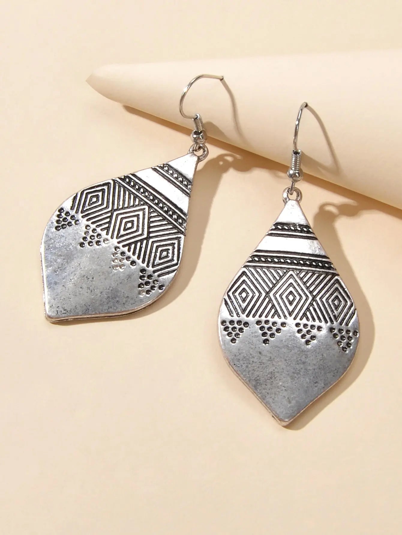 American Tribal Ethnic Antique Craved Geometric Parrtern Water Drop Earrings Feelontop Jewellery