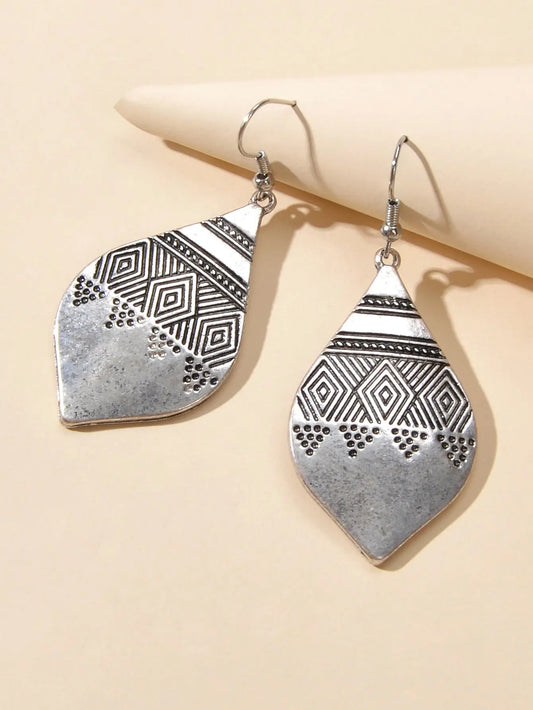 American Tribal Ethnic Antique Craved Geometric Parrtern Water Drop Earrings Feelontop Jewellery