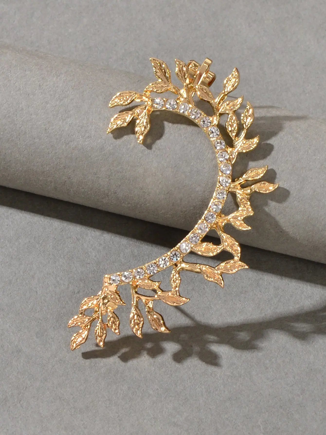 1 pc Rhinestone Decor Leaf Design Wrap Around Clip Earrings Cartilage Ear Cuff Feelontop Jewellery