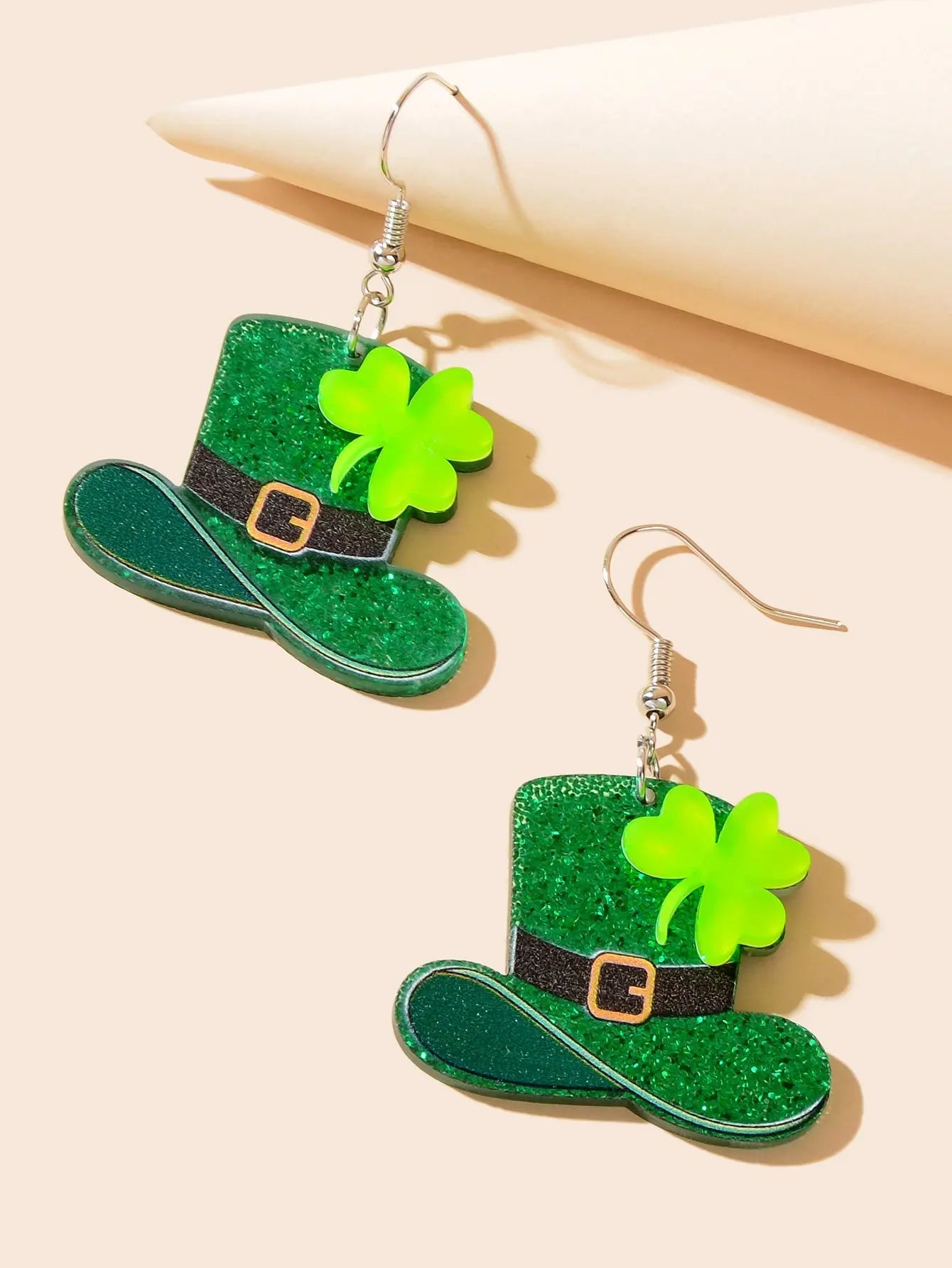 Acrylic Green Clover Hat Pendant Earrings St. Patrick's Day Festival Jewellery Feelontop Jewellery