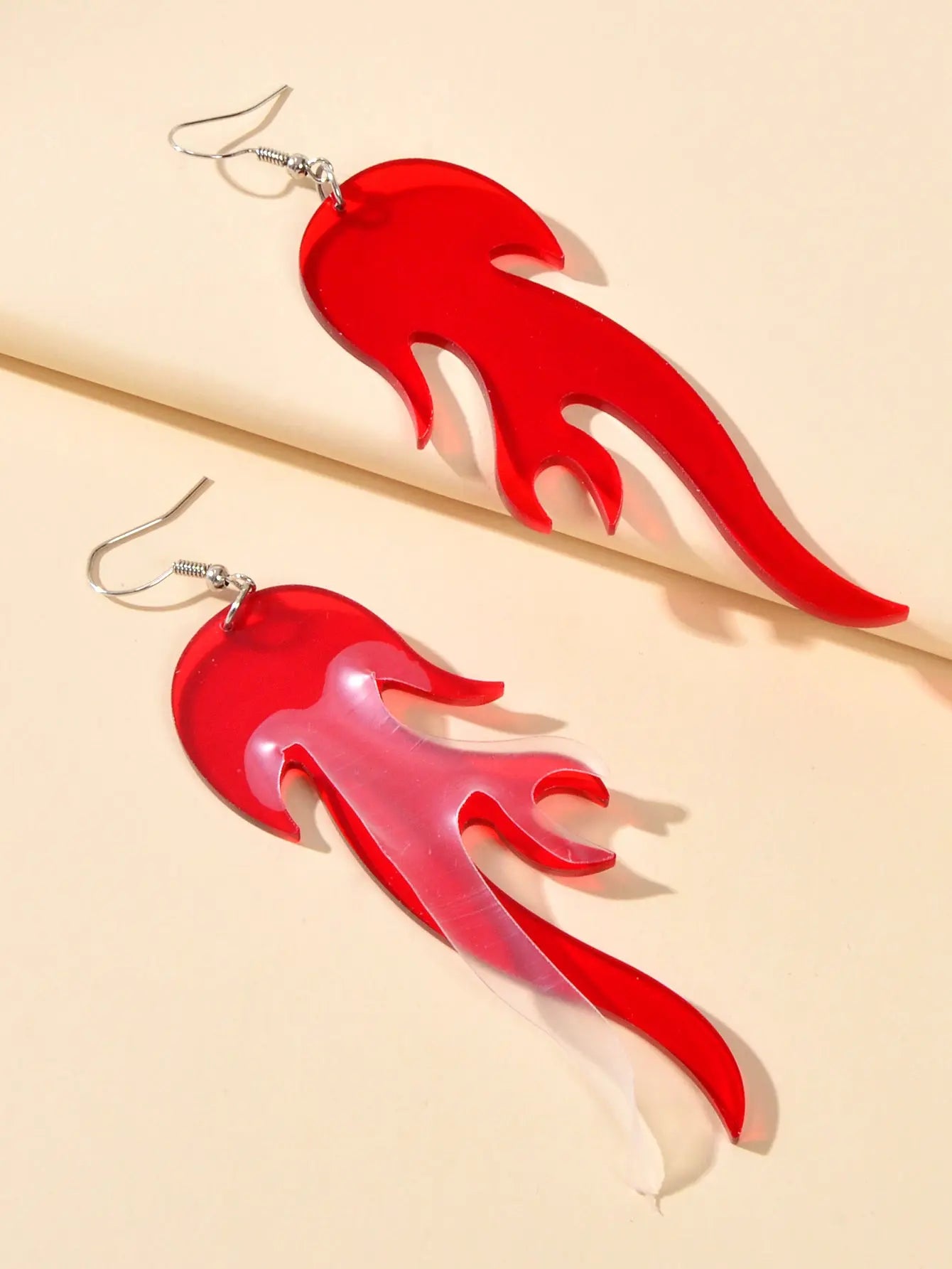 Hip Hop Punk Style Korean Red Acrylic Fire Big Statement Dangle Trendy Earrings Feelontop Jewellery