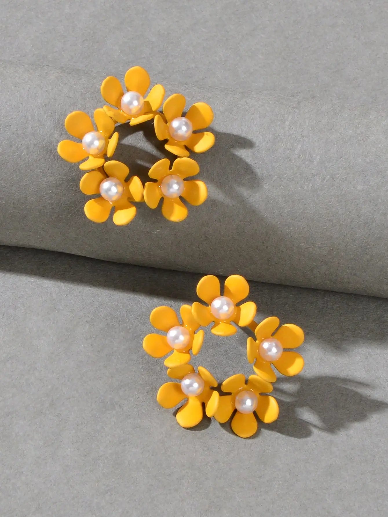 Delicate Pearl Decoration Yellow Flower Stud Hypoallergenic Small Women Earrings Feelontop Jewellery