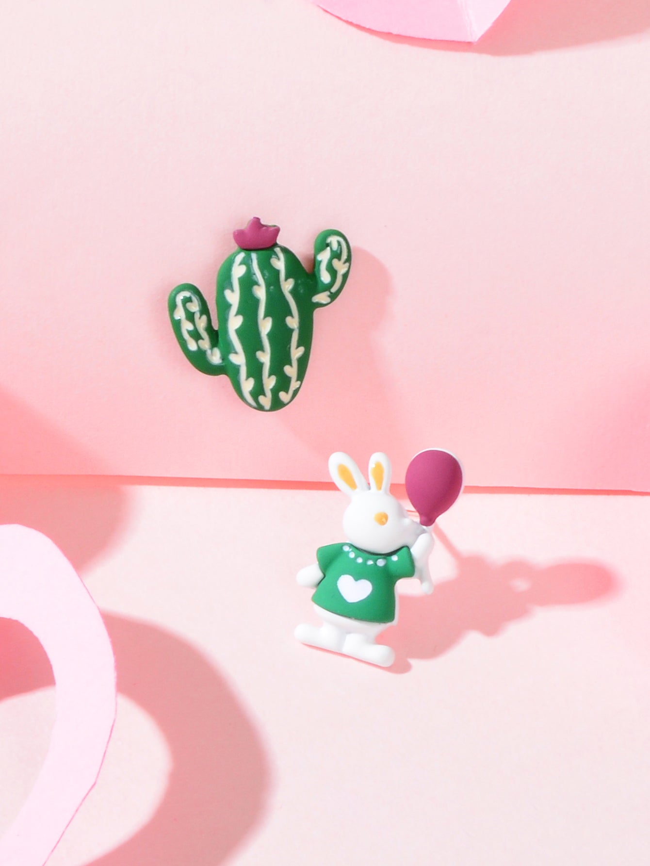 Funny Cartoon Green Cactus Easter Bunny Rabbit Animal Stud Asymmetrical Earrings Feelontop Jewellery