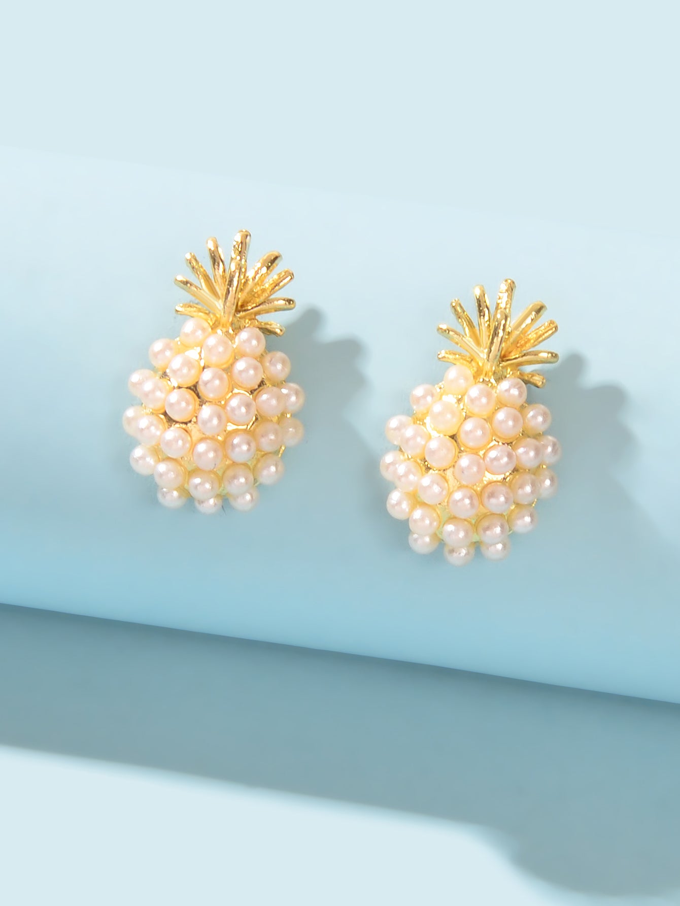 Fruit Jewelry Inspiring Imitation Pearl Decoration Gold Stud Pineapple Earrings Feelontop Jewellery