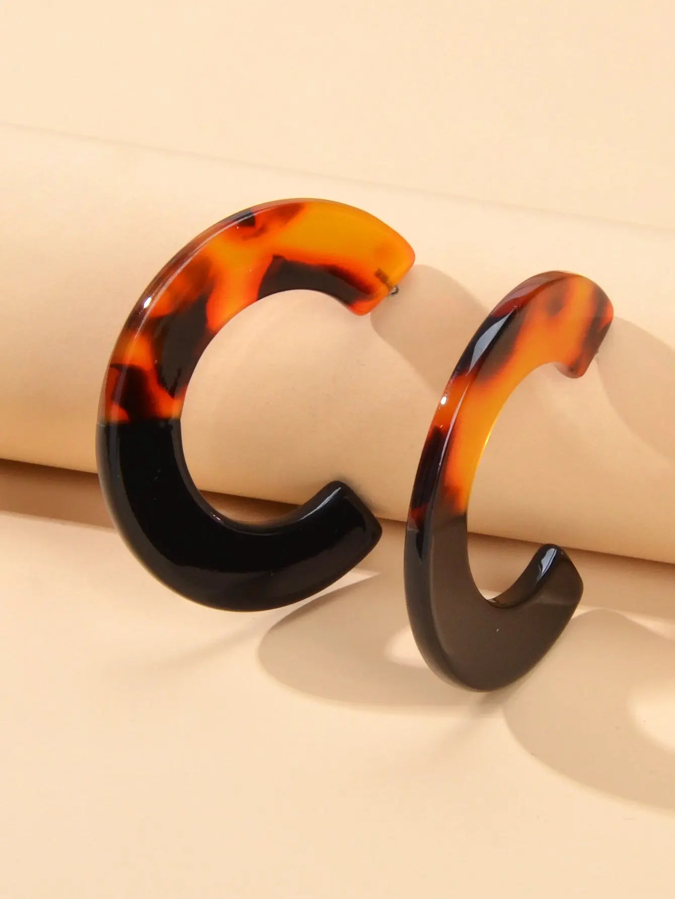 Bohemian Retro Jewellery Amber Color Acrylic Hoop Huggie Pierced Stud Earring Feelontop Jewellery