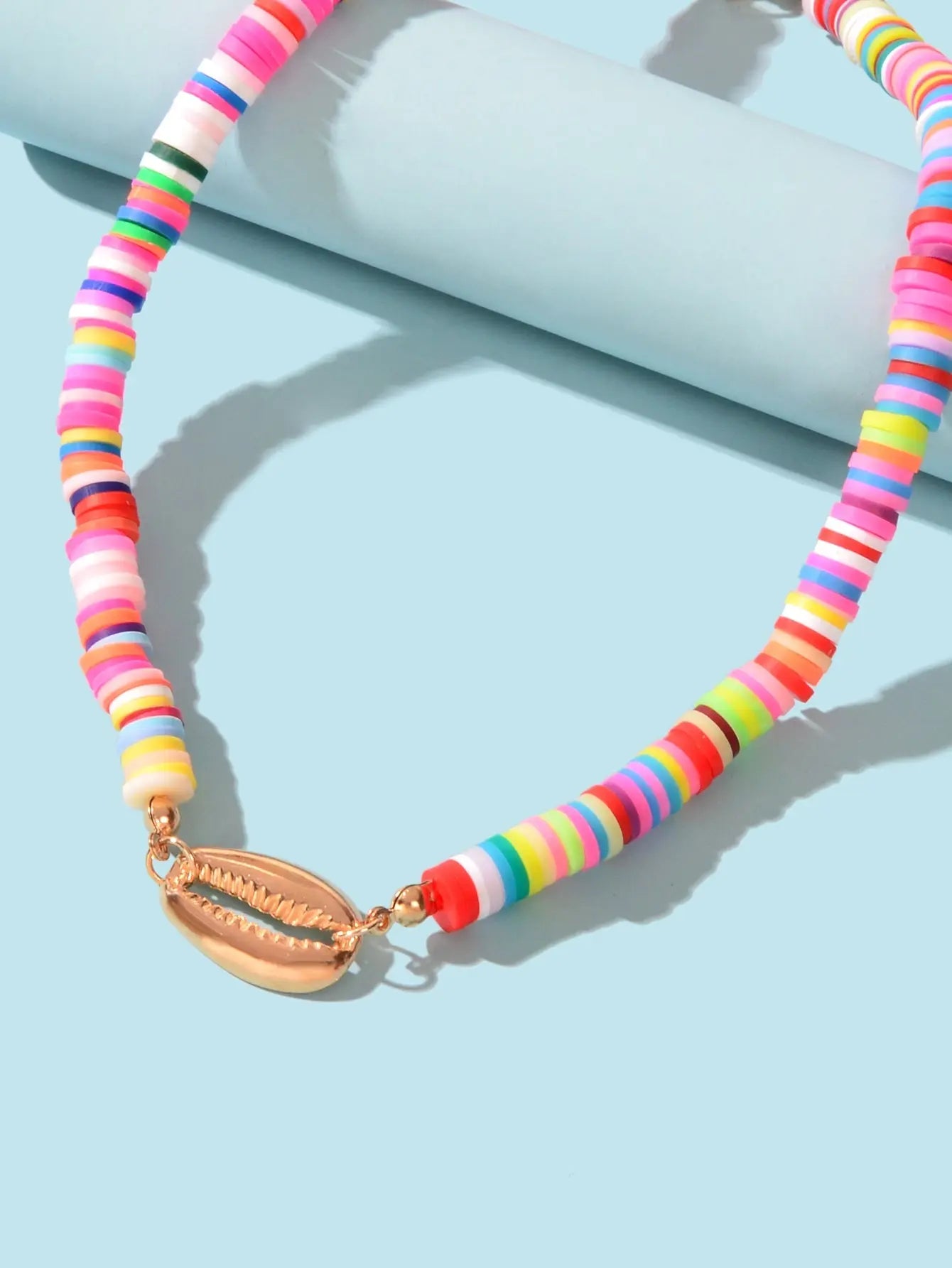 Surfer Choker Polymer Clay Necklace Boho Colourful Vinyl Disc Shell Collar Gift Feelontop Jewellery