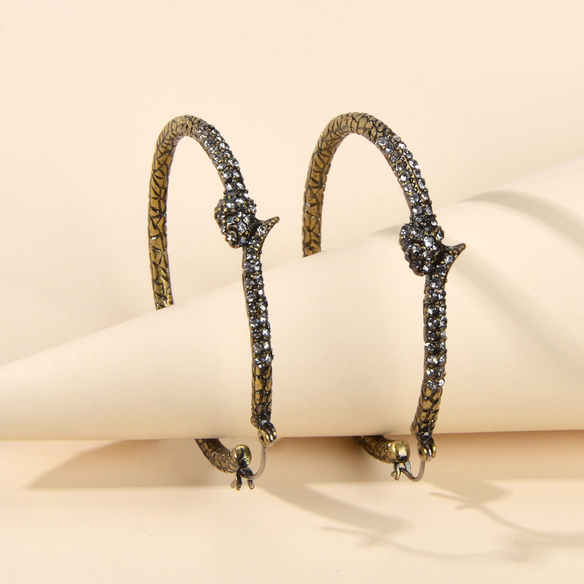 Punk Vintage Rhinestone Antique Gold Snake Big Hoop Earrings Hip Hop Jewellery Feelontop Jewellery