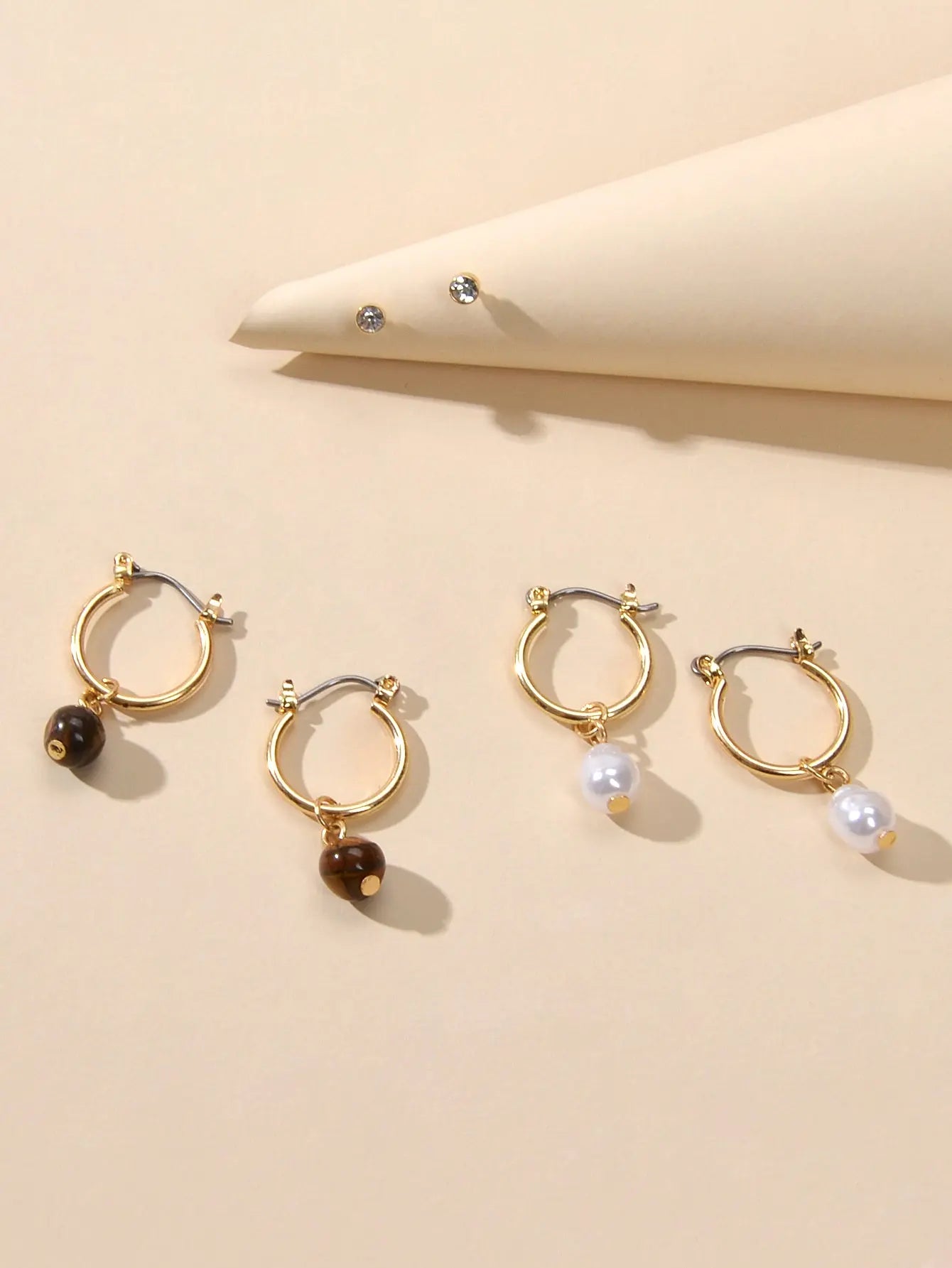 3 pairs Ear Jewellery Pearl Beads Charm Hoop Earrings set Rhinestone Studs Gift Feelontop Jewellery