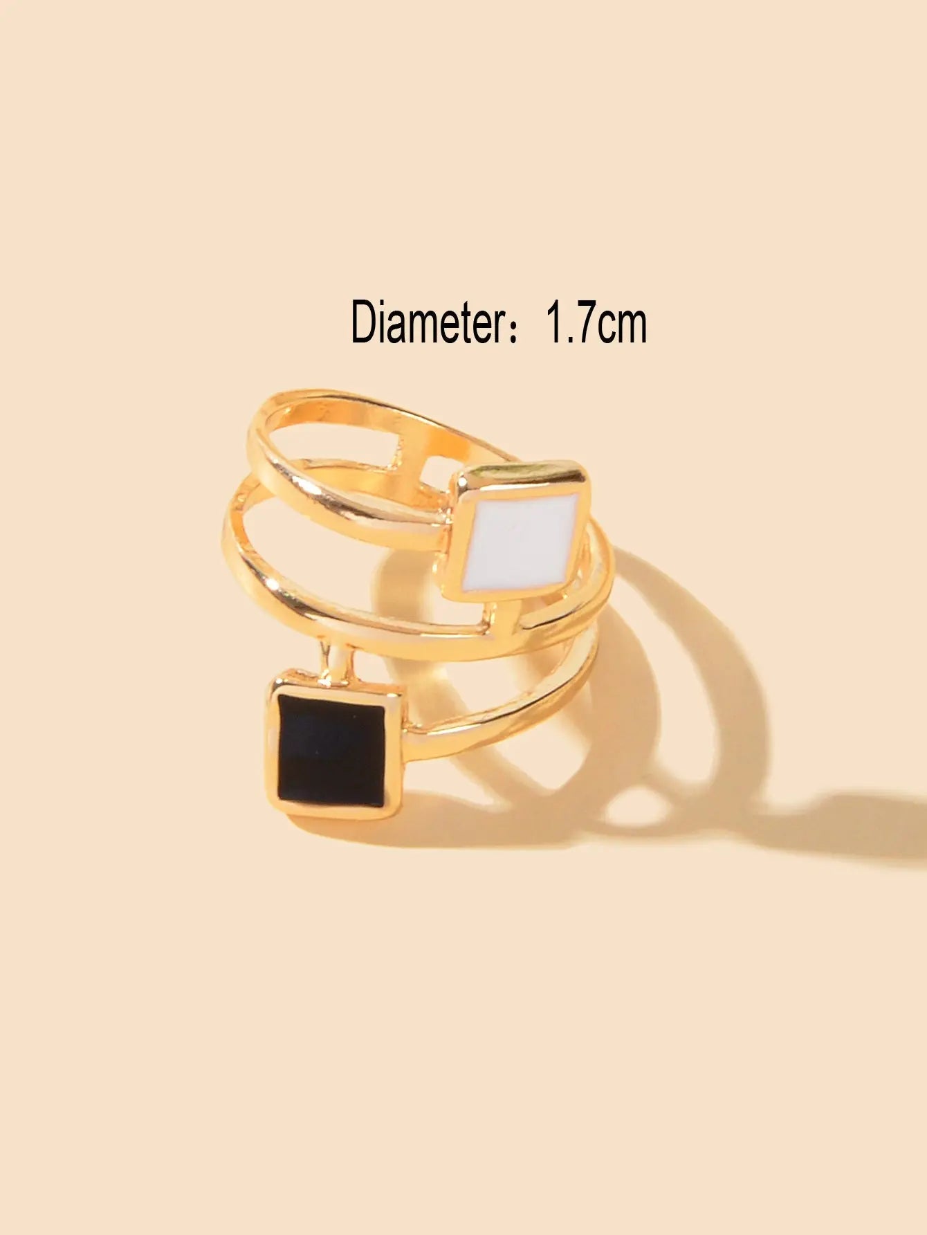 Party Daily Jewelry Band for Women Black White Enamel Square Hollow Gold Ring Feelontop Jewellery
