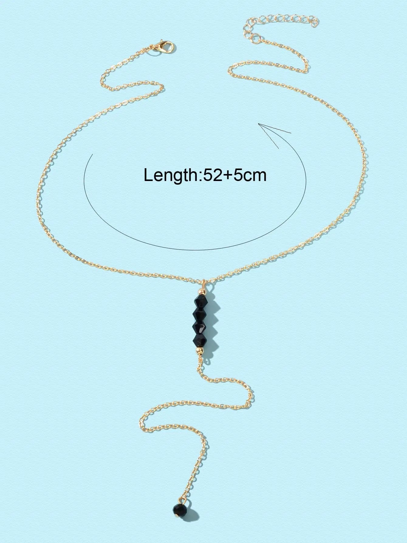 Chic Black Beaded Decor Gold Silver Chain Long Pendant Y Style Dainty Necklace Feelontop Jewellery