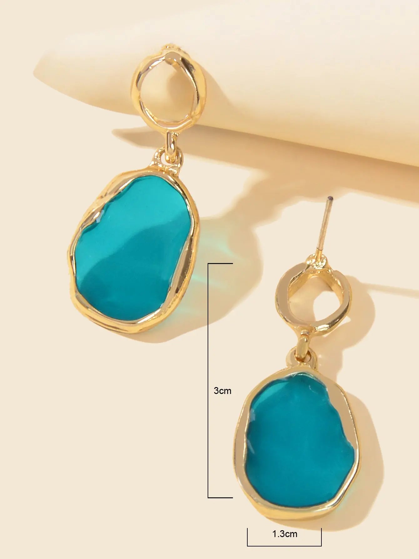 Blue Resin Gold Plated Geometric Hypoallergenic Stud Transparent Trendy Earrings Feelontop Jewellery