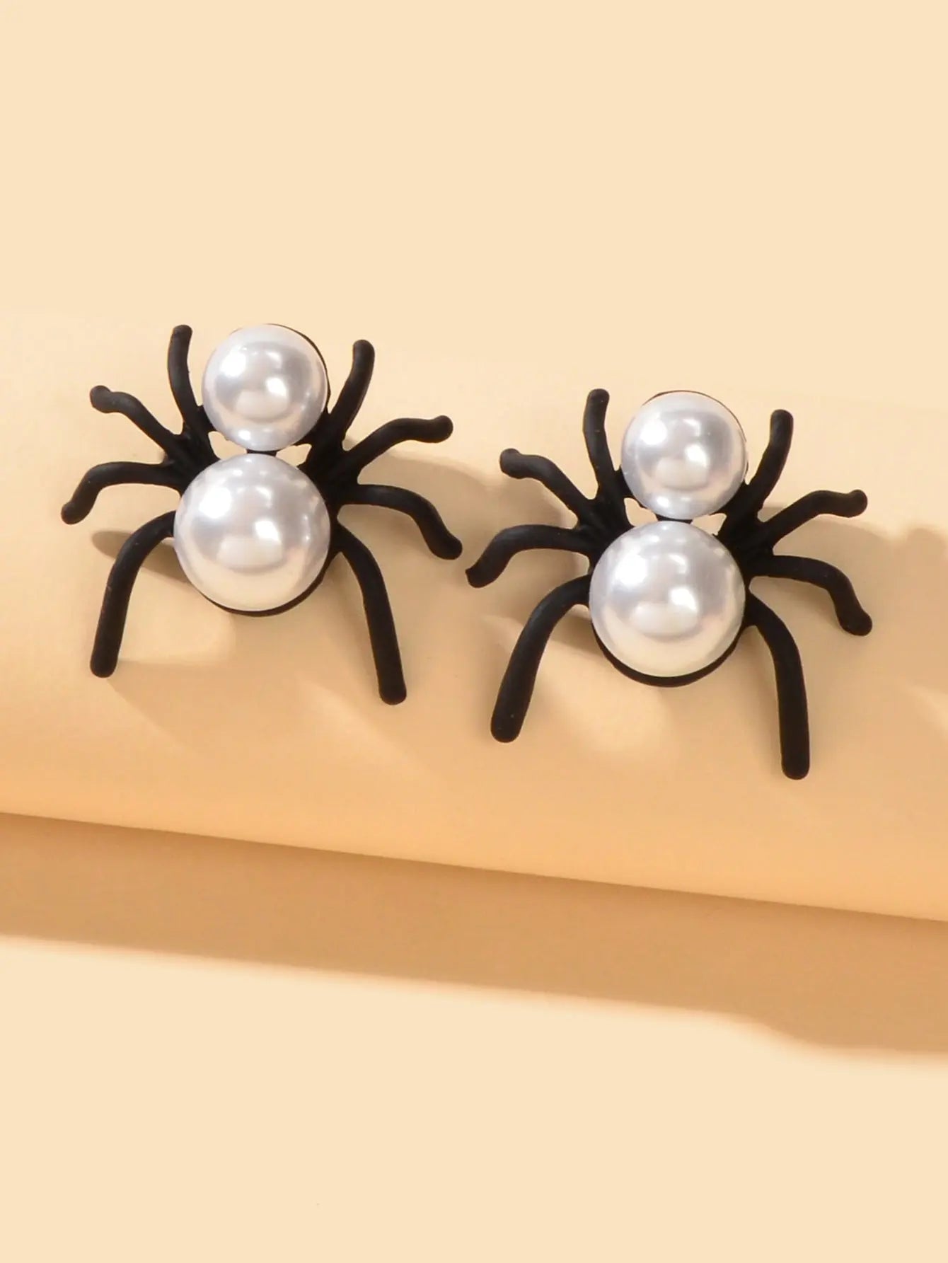 Faux Pearl Black Spider Stud Earrings Girls Costume Party Exaggeration Accessory Feelontop Jewellery
