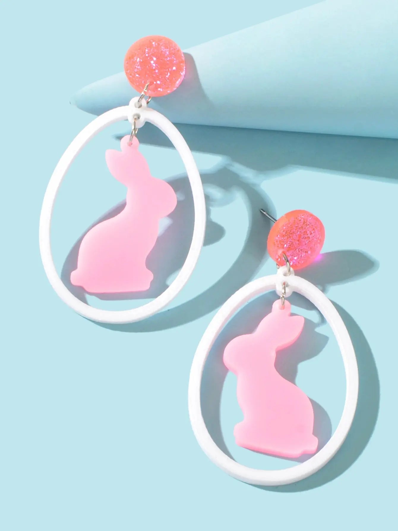 Cute Pink Rabbit Cartoon Animal Acrylic Dangle Aesthetic Lovely Bunny Earrings Feelontop Jewellery