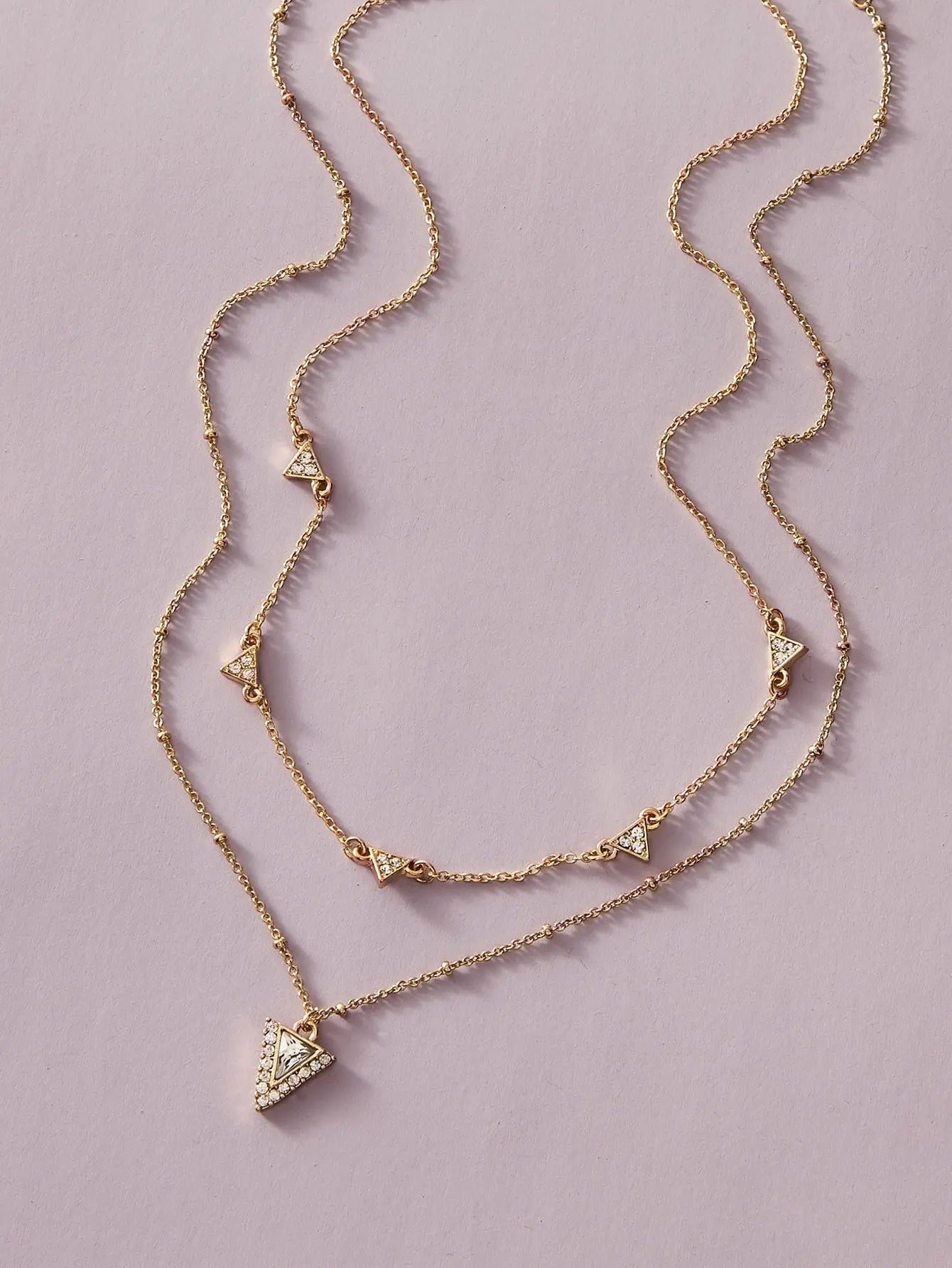 Ladies Jewellery Double layer Gold Chain Rhinestone Triangle Charm Necklace Gift Feelontop Jewellery