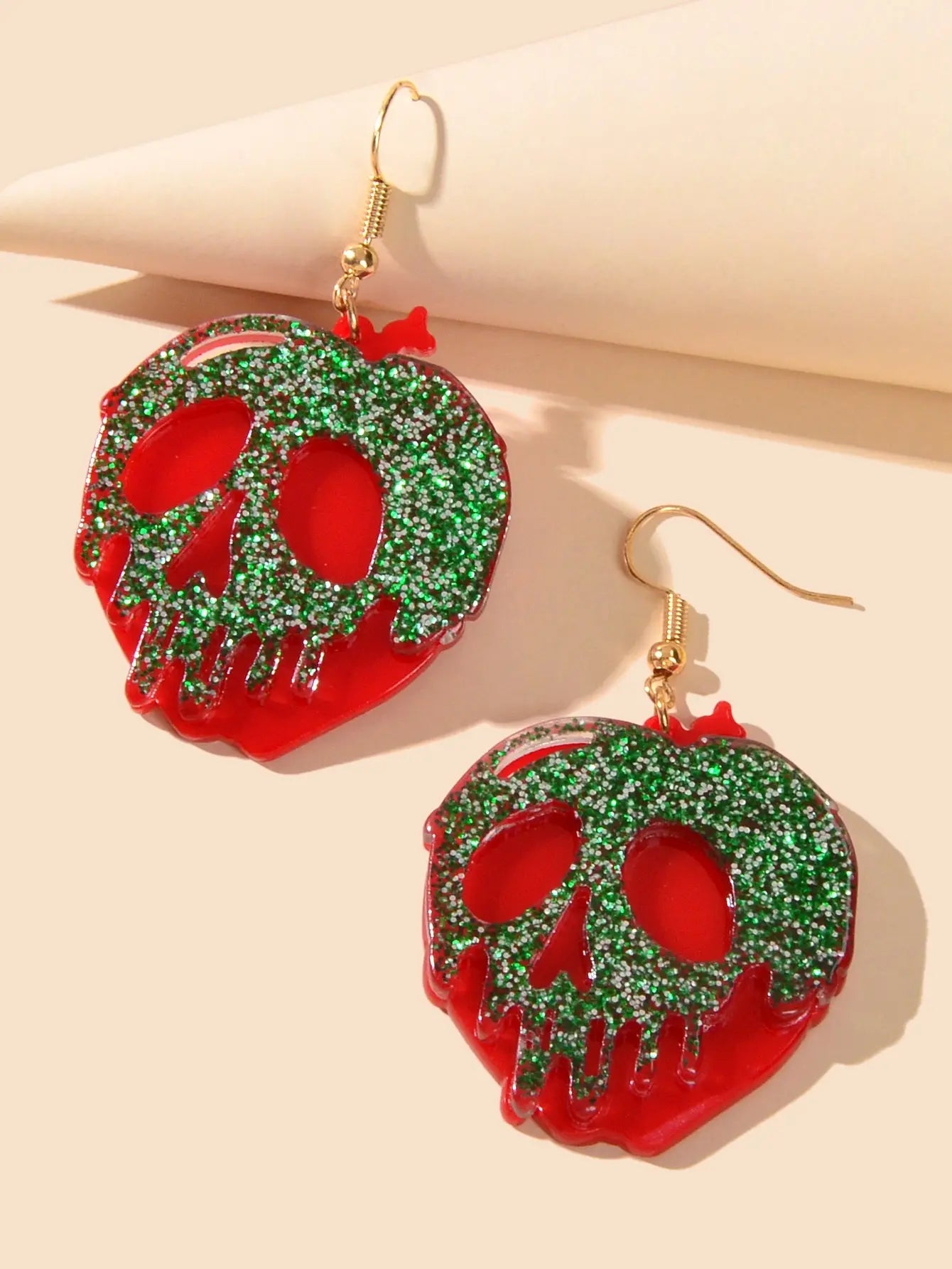 Halloween Gothic Punk Green Red Acrylic Skull Statement Dangle Hook Earrings Feelontop Jewellery