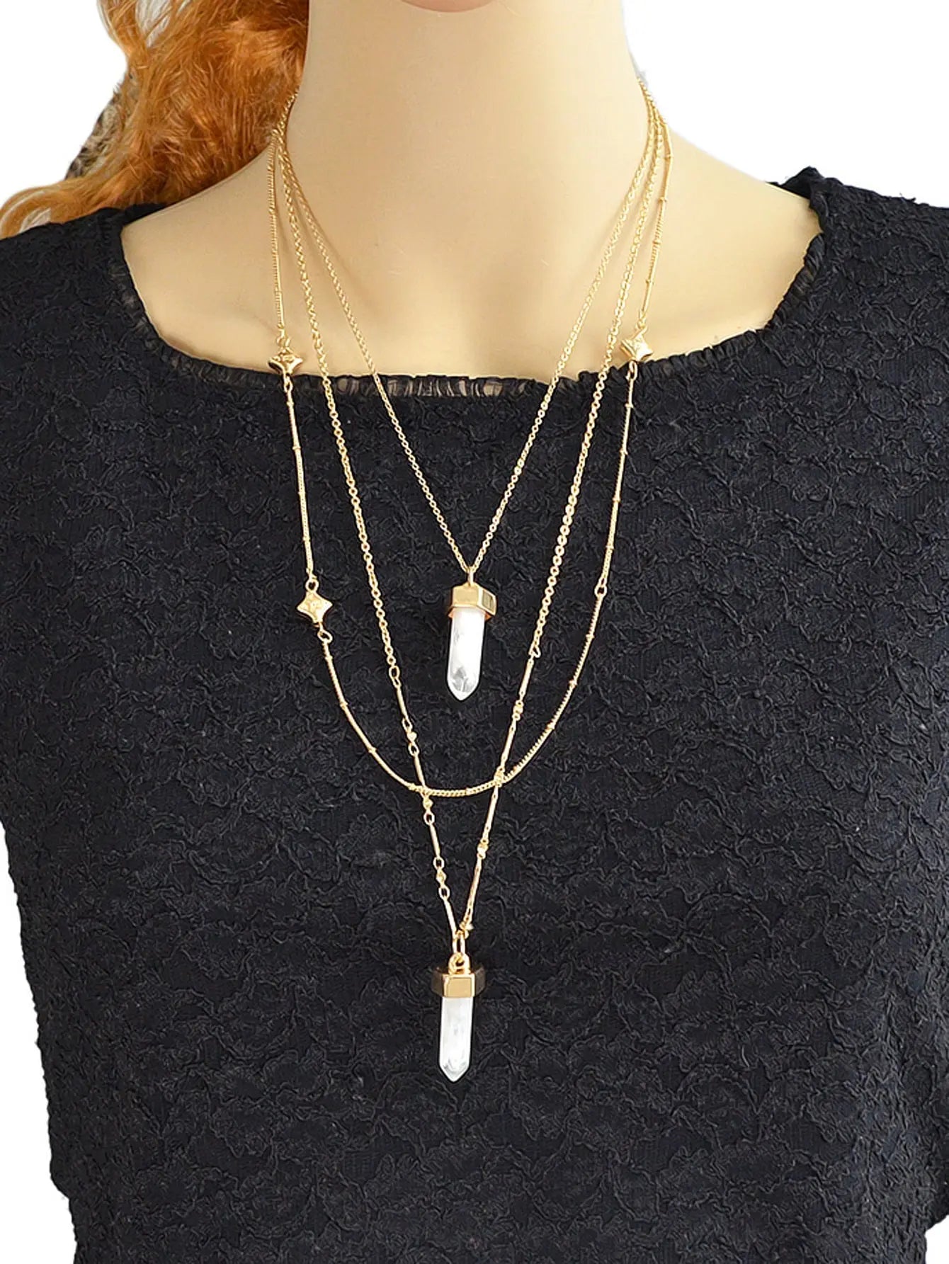 Multi-layer Gold Chain White Bullet Point Pendant Necklace Boho Chic Jewellery Feelontop Jewellery