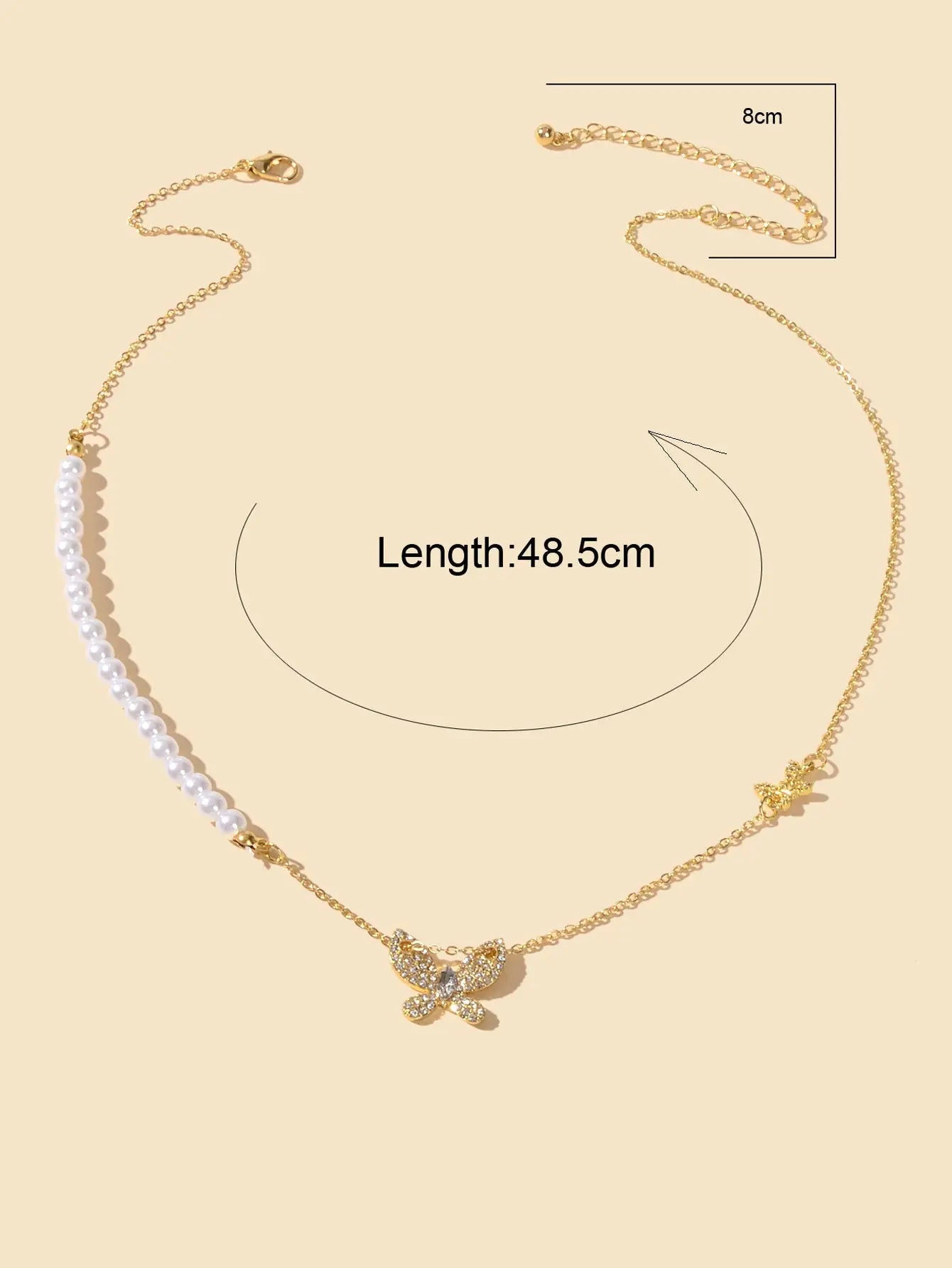 Textured Engagement Gift Jewelry Pearl Beads Chain Rhinestone Butterfly Necklace Feelontop Jewellery