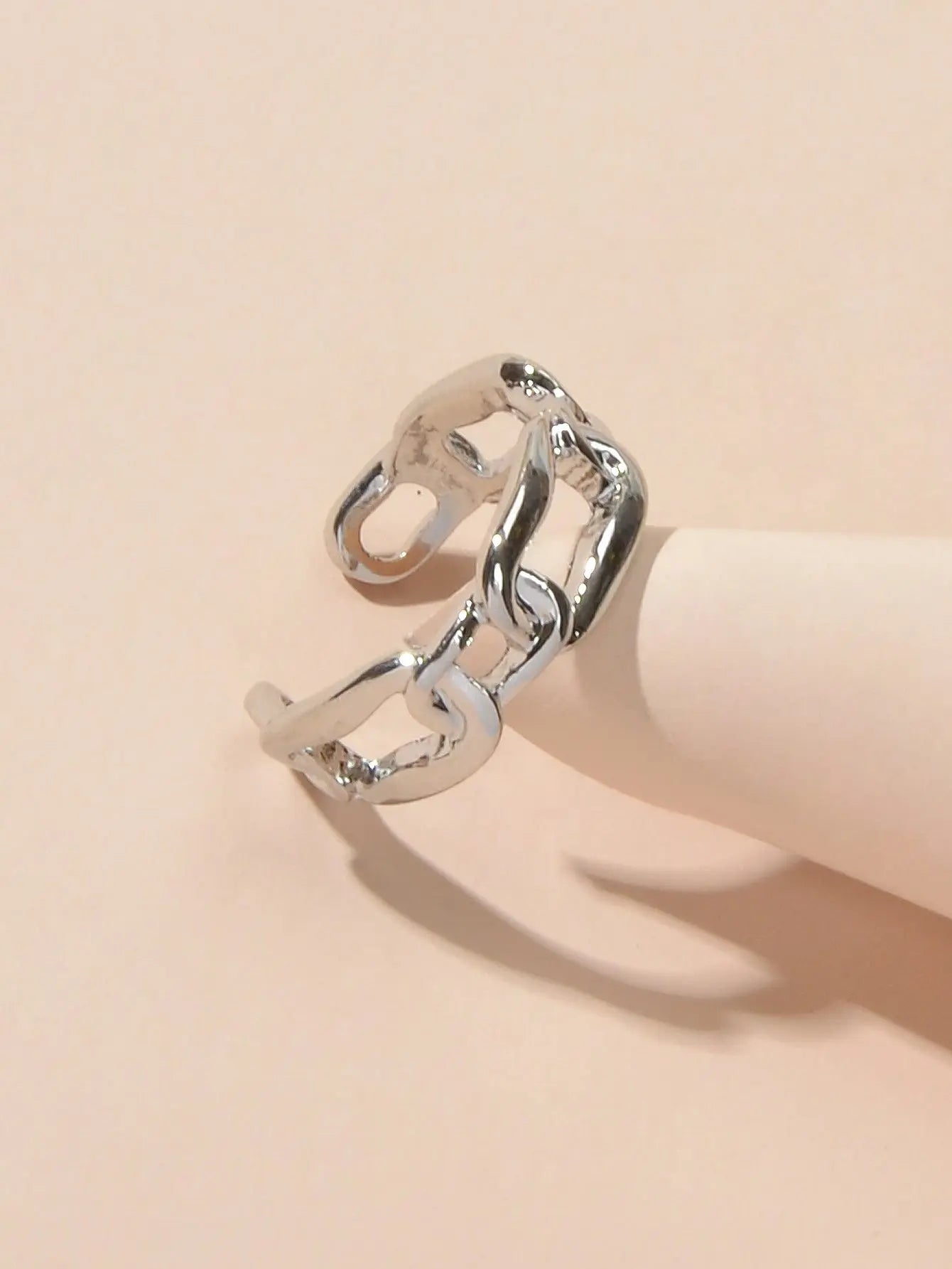 Minimalist Jewelry Metal Lock Chain Design Open Cuff Finger Trendy Ring AU Stock Feelontop Jewellery