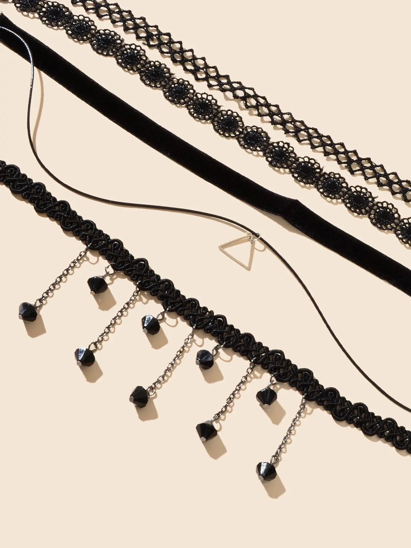 4 pcs Classic Black Gothic Tattoo Lace Chokers Beads Tassel Necklaces Party Gift Feelontop Jewellery