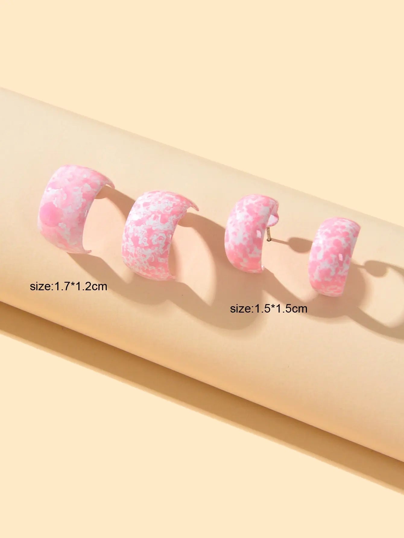 2 pairs/set Female Jewelry Personality Pink Hoop C shape Huggie Pierced Earrings Feelontop Jewellery