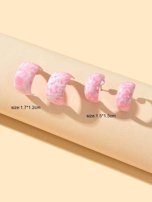 2 pairs/set Female Jewelry Personality Pink Hoop C shape Huggie Pierced Earrings Feelontop Jewellery