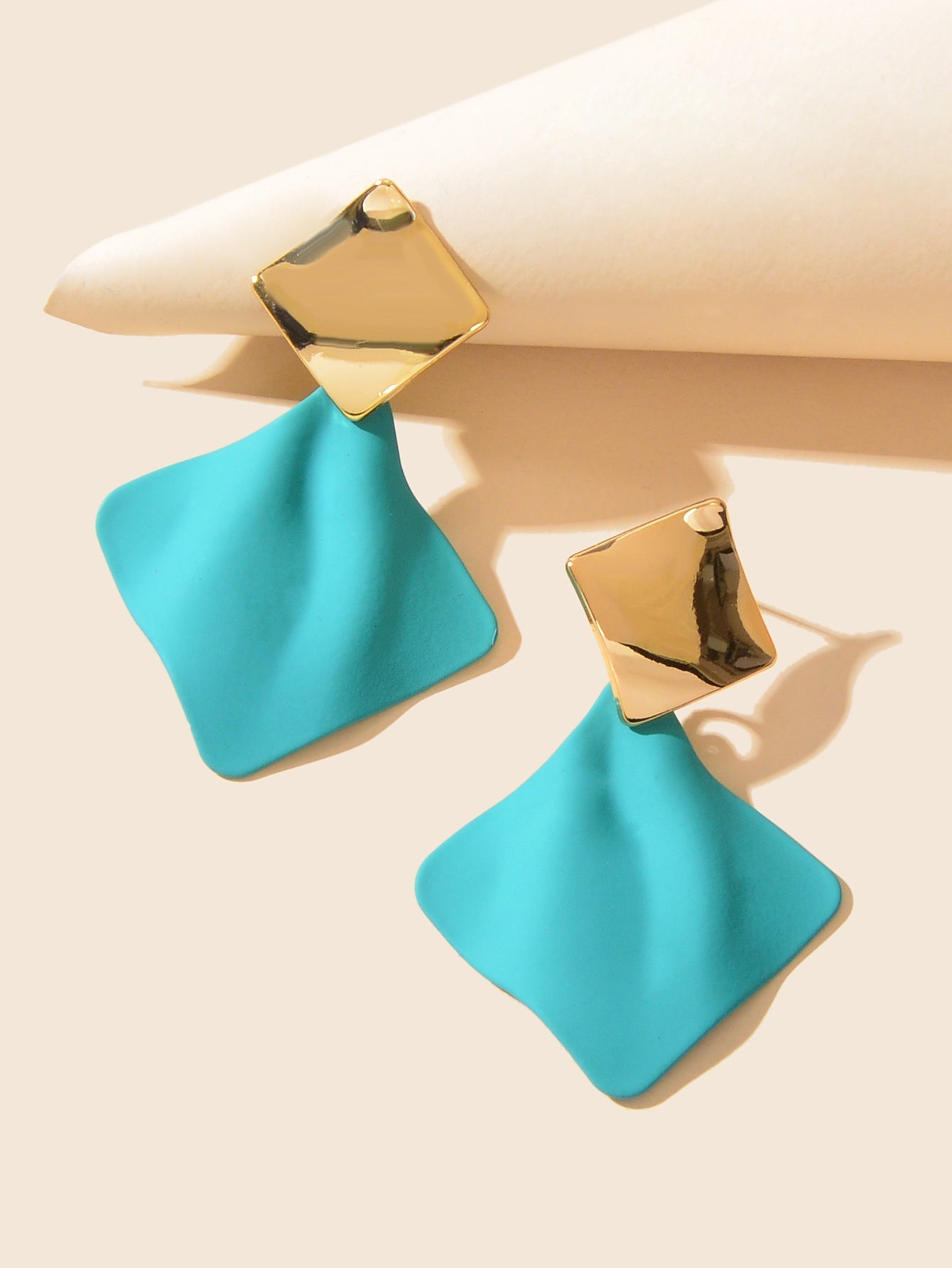 Retro Style Blue Enamel Geometric Square Hypoallergenic Pierced Party Earrings Feelontop Jewellery