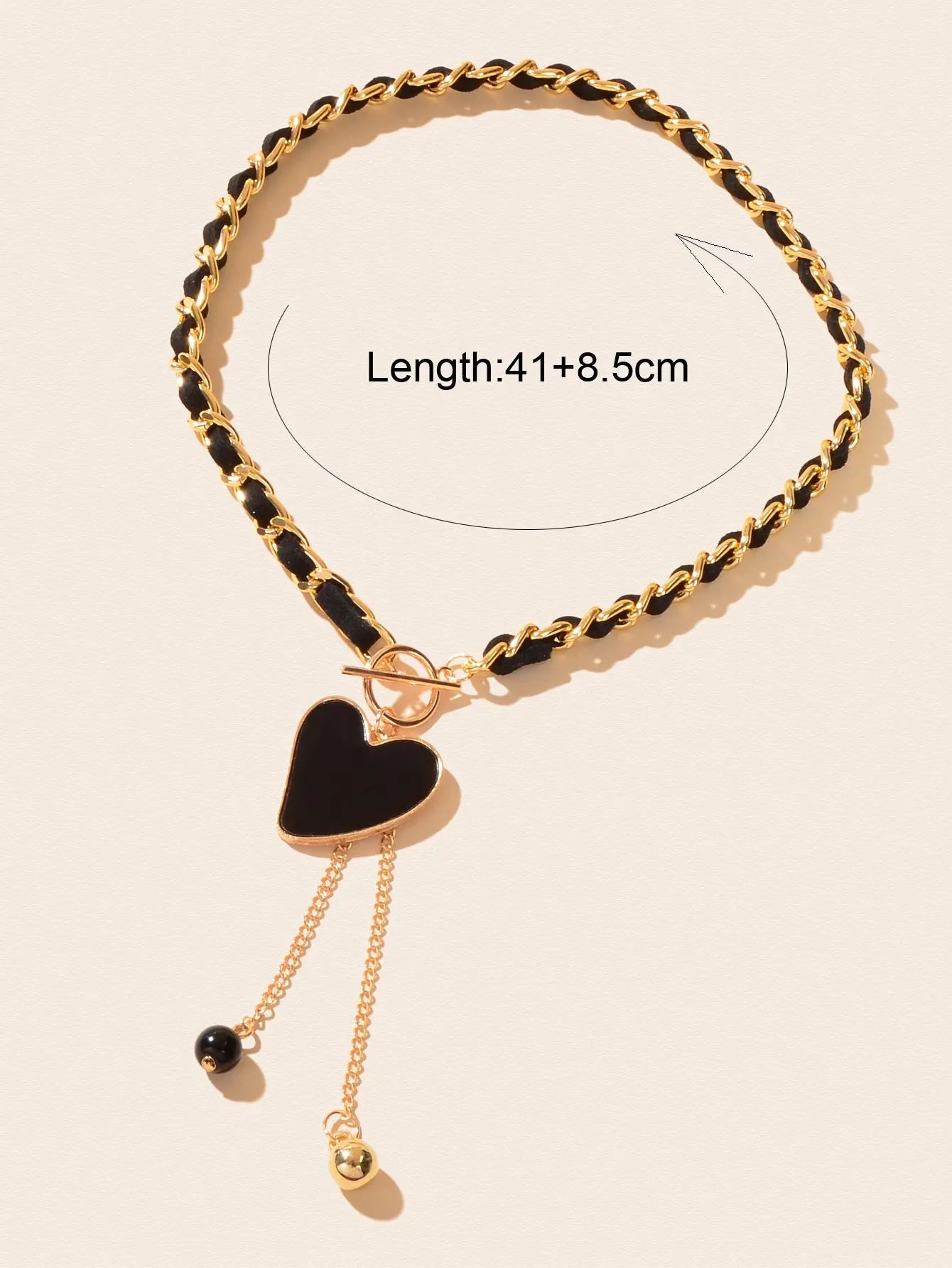 Designer Stylish Heart Charm Ball Pendant Tassel Braided Long Necklace for Party Feelontop Jewellery