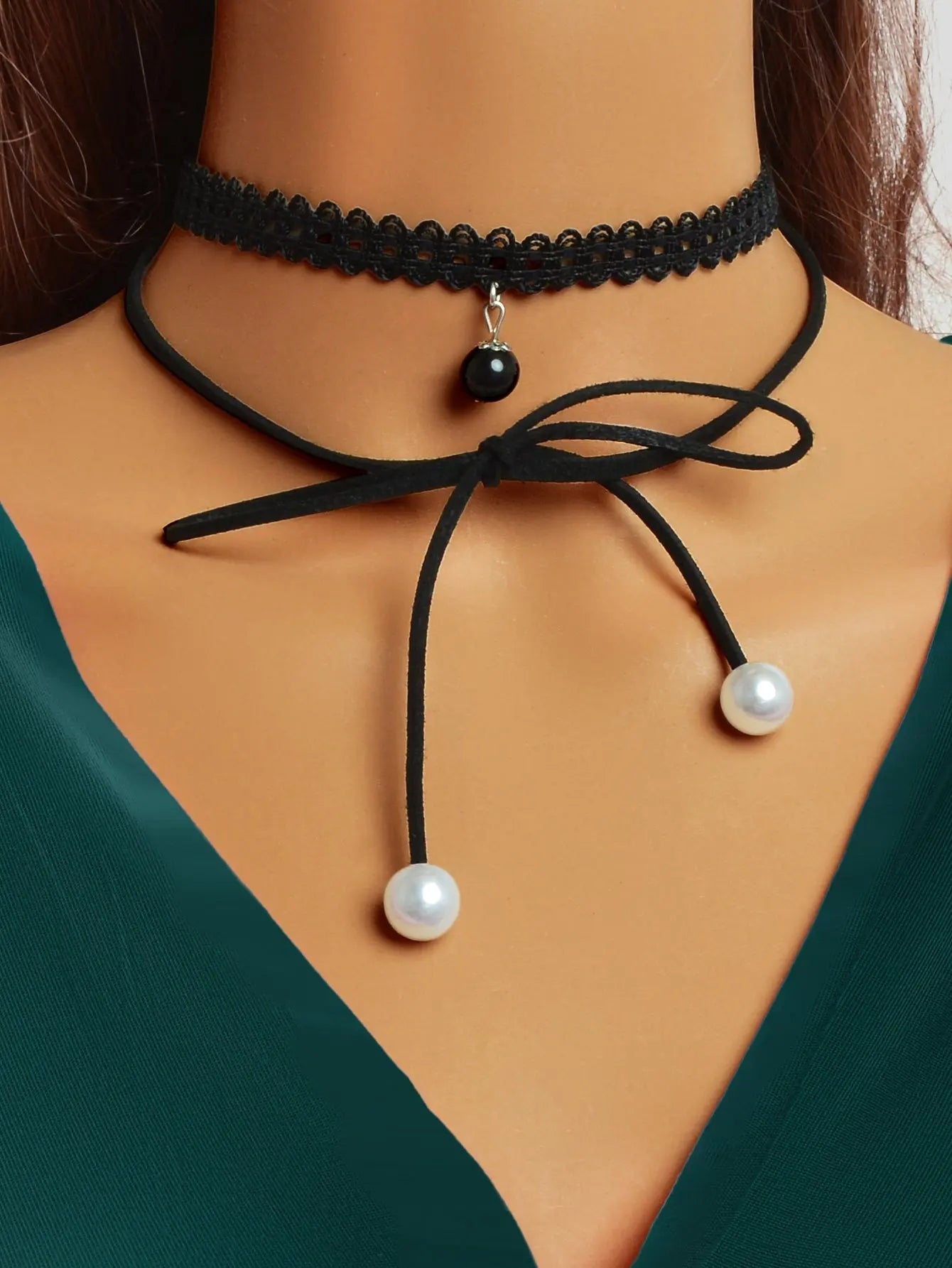 4 pcs Punk Vintage 90s Black Hollow Lace Bow Tassel Charm Tattoo Choker Necklace Feelontop Jewellery