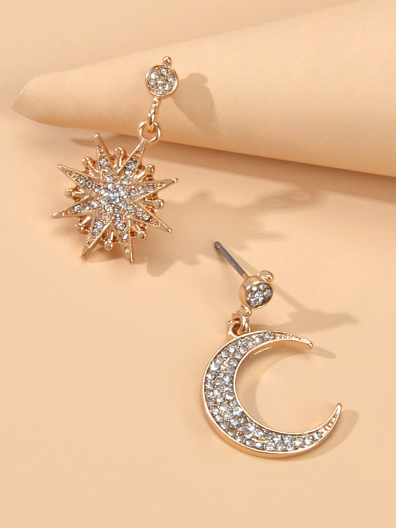 Asymmetric Luxurious Full Rhinestone Star Moon Dangle Earrings Party Jewellery Feelontop Jewellery