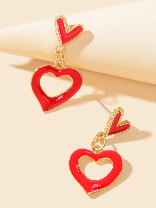 Red Heart Charm Stud Earrings Girls Valentine's Day Gift Feelontop Jewellery