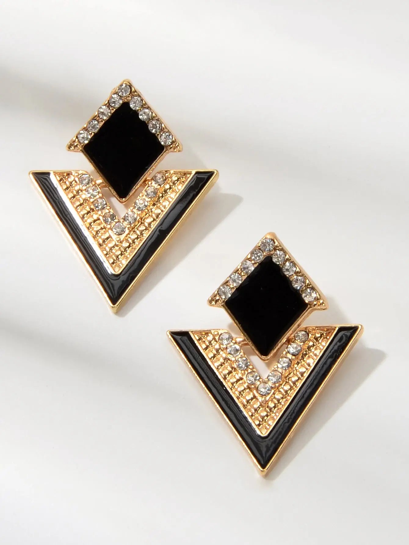 Costume Jewellery Rhinestone Enamel Triangle Geometric Stud Bridal Earrings Gift Feelontop Jewellery