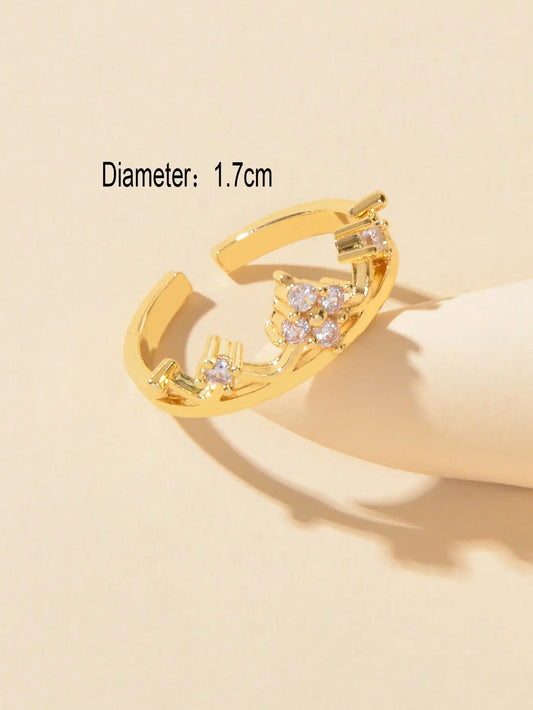 Sparkling Accessories Cubic Zirconia Gold Crown Open Cuff Eternity Ring Band Feelontop Jewellery