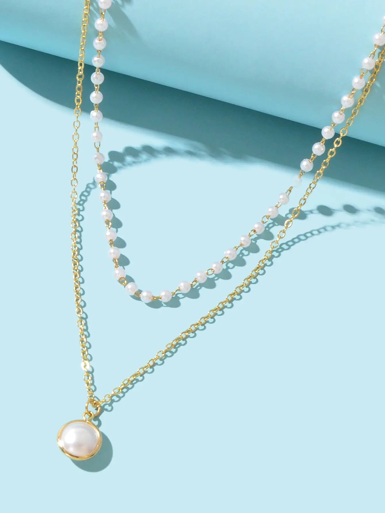 2 Layers Women Gold Pearl Charm Pendant Necklace Boho Statement Beautiful Choker Feelontop Jewellery