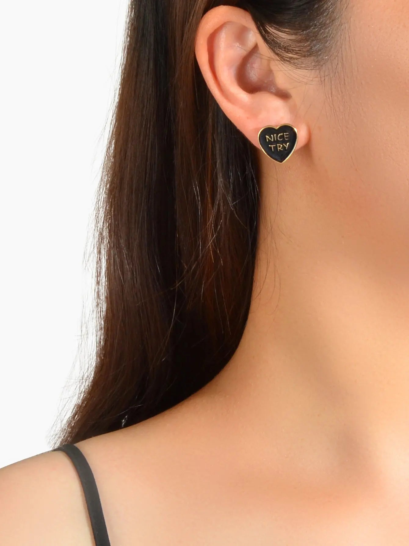 2pairs Retro Accessories Black Enamel Letters Heart Gold Round Stud Earrings Set Feelontop Jewellery