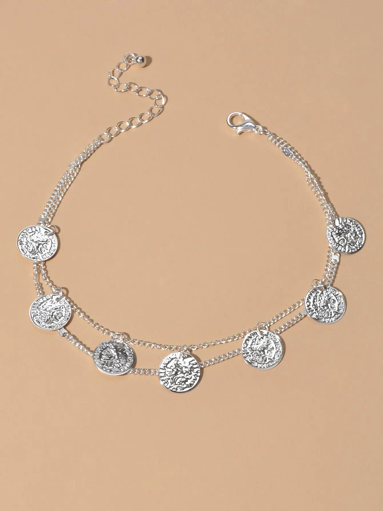 1 pc Boho Chic Double layer Silver Chain Cion Charm Anklet Foot Beach Jewellery Feelontop Jewellery