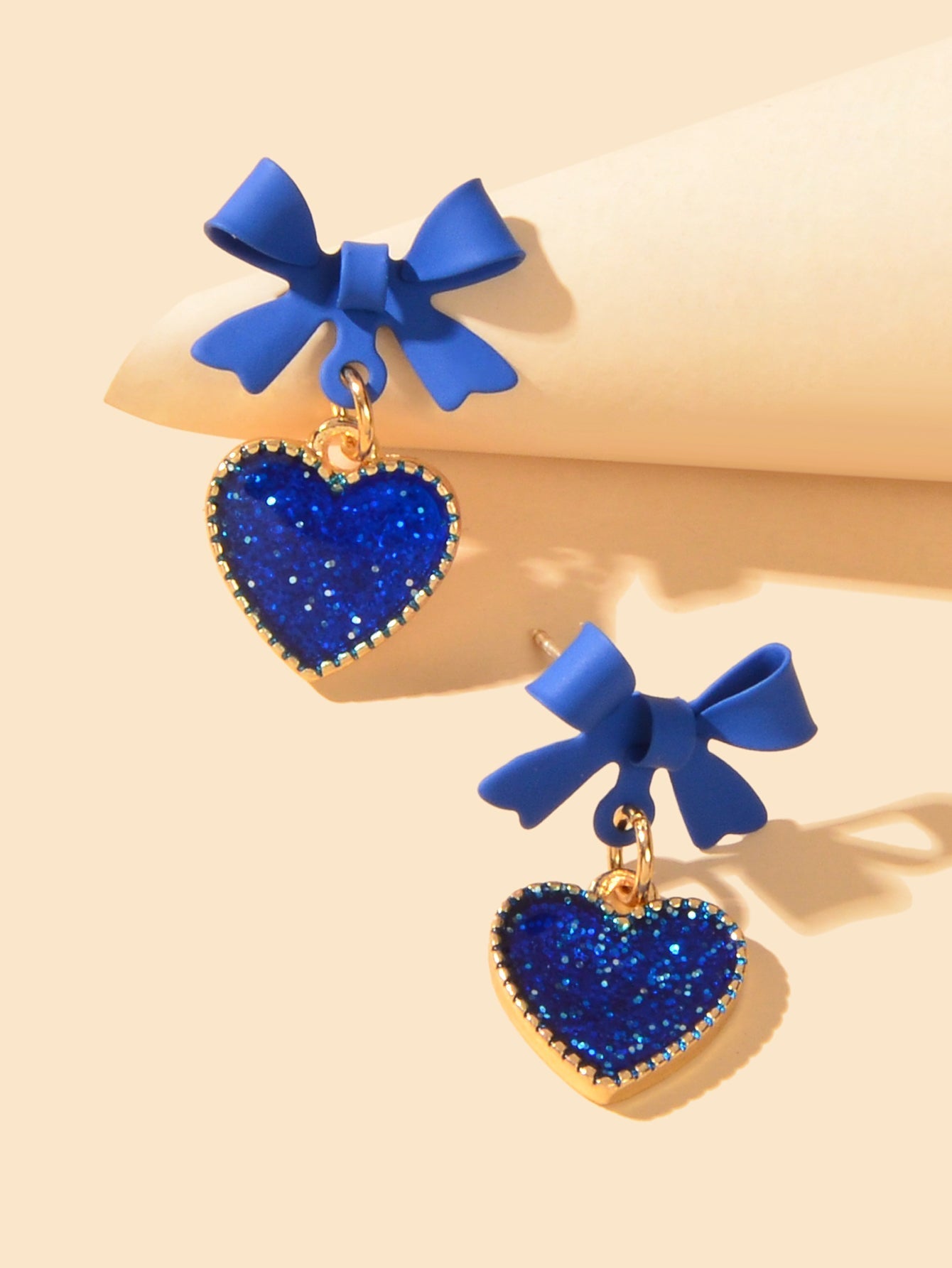 Romantic Blue Bow Heart Dangle Earrings Valentine's Day Love Girl Gift Jewellery Feelontop Jewellery