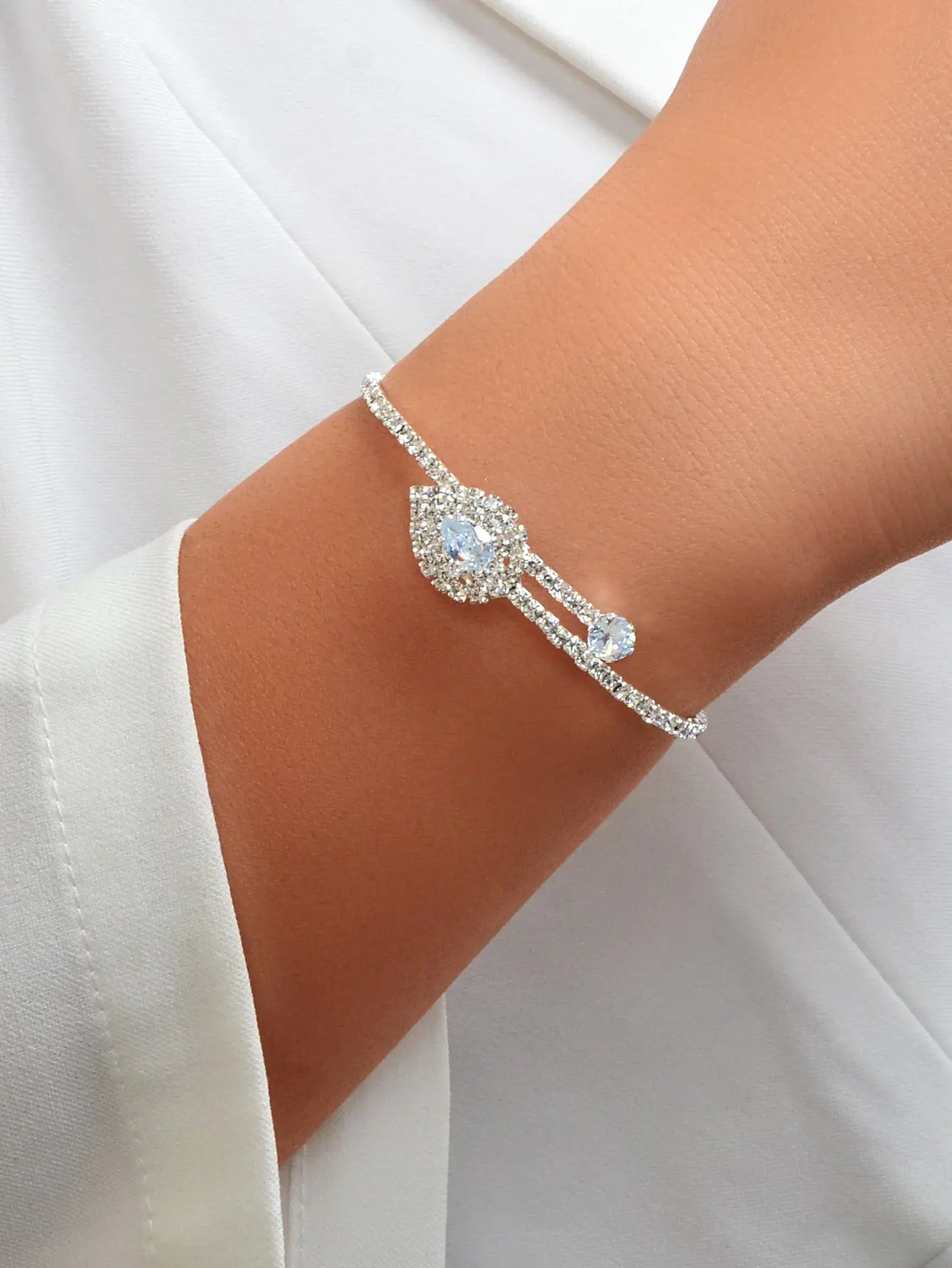 Perfect Wedding Engagement Jewellery Full Zirconia Decor Silver Bangle Bracelet Feelontop Jewellery