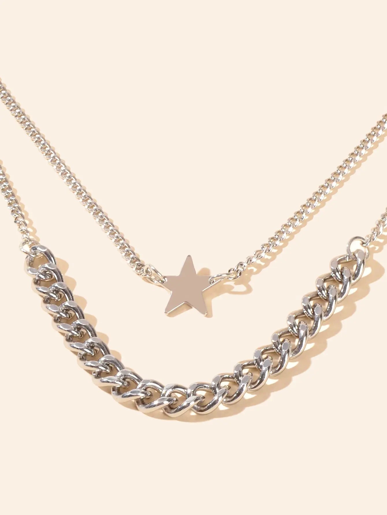 Punk Rock Double layer Silver Chain Star Charm Necklace Women Party Jewellery Feelontop Jewellery
