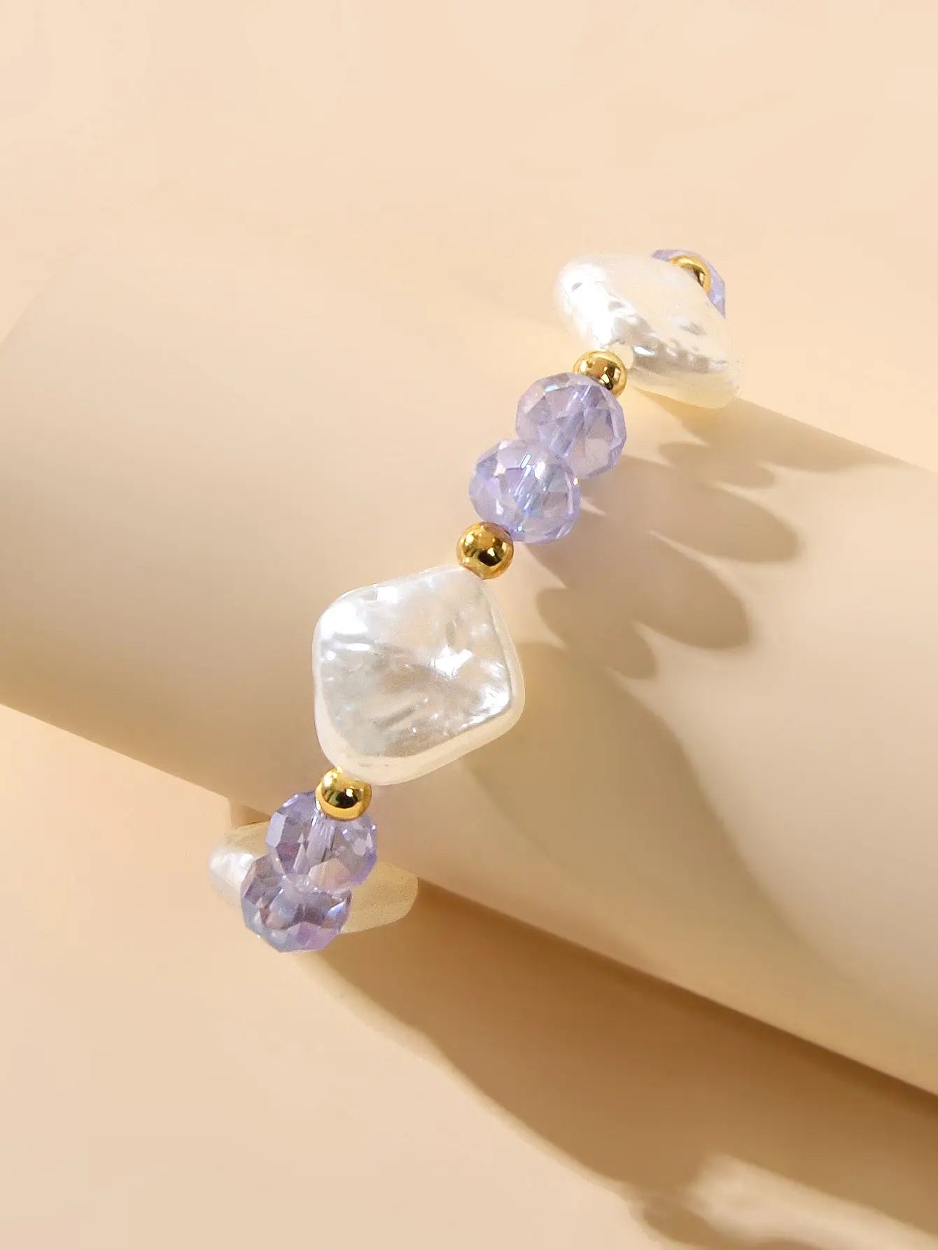 Textured Jewellery Pearl White Purple Beads Bracelet Wedding Party Accessories Feelontop Jewellery