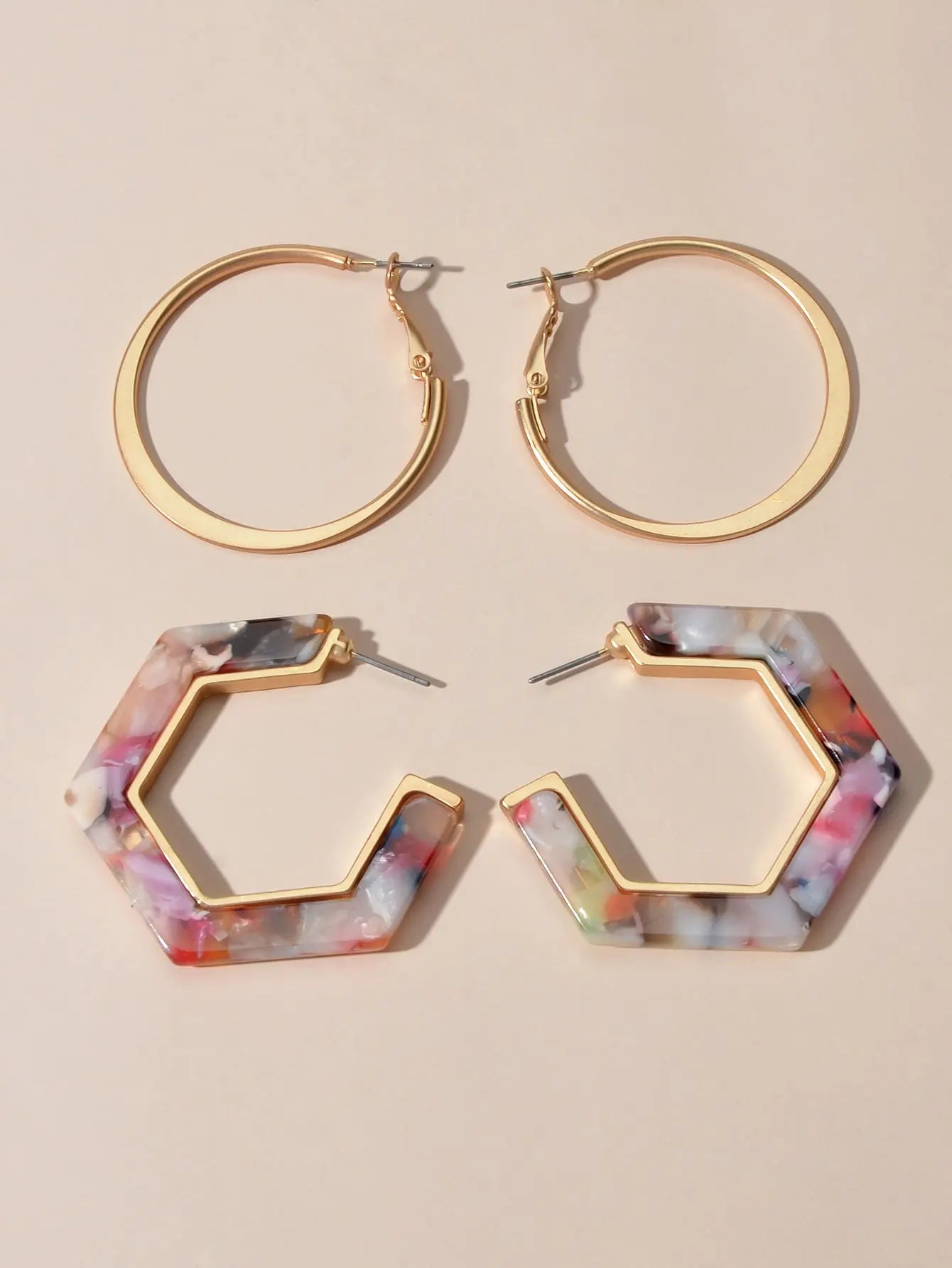 Boho Chic 2 pairs Multicolor Acrylic Square Circle Party Hoop Earrings set Gift Feelontop Jewellery