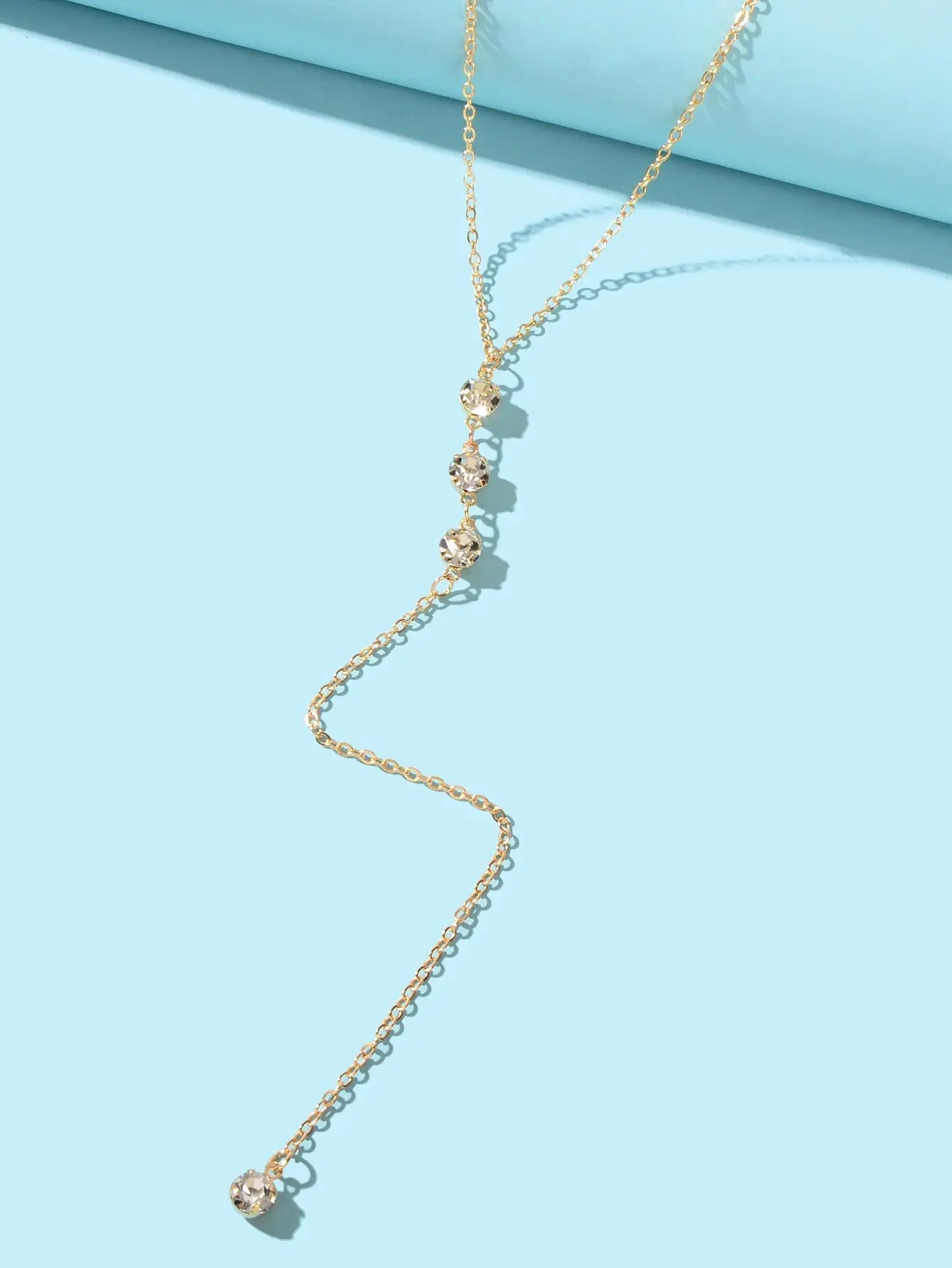 Trendy Double layer Gold Silver Chain Rhinestone Y Style Long Pendant Necklace Feelontop Jewellery