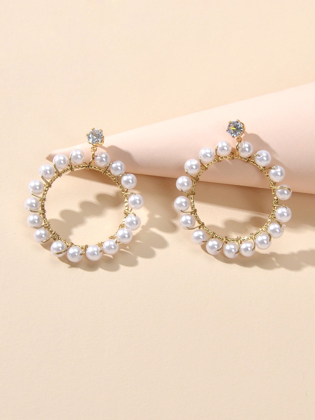 Retro Textured Jewelry Faux Pearl Decor Circle Dangle Earrings for Wedding Party Feelontop Jewellery