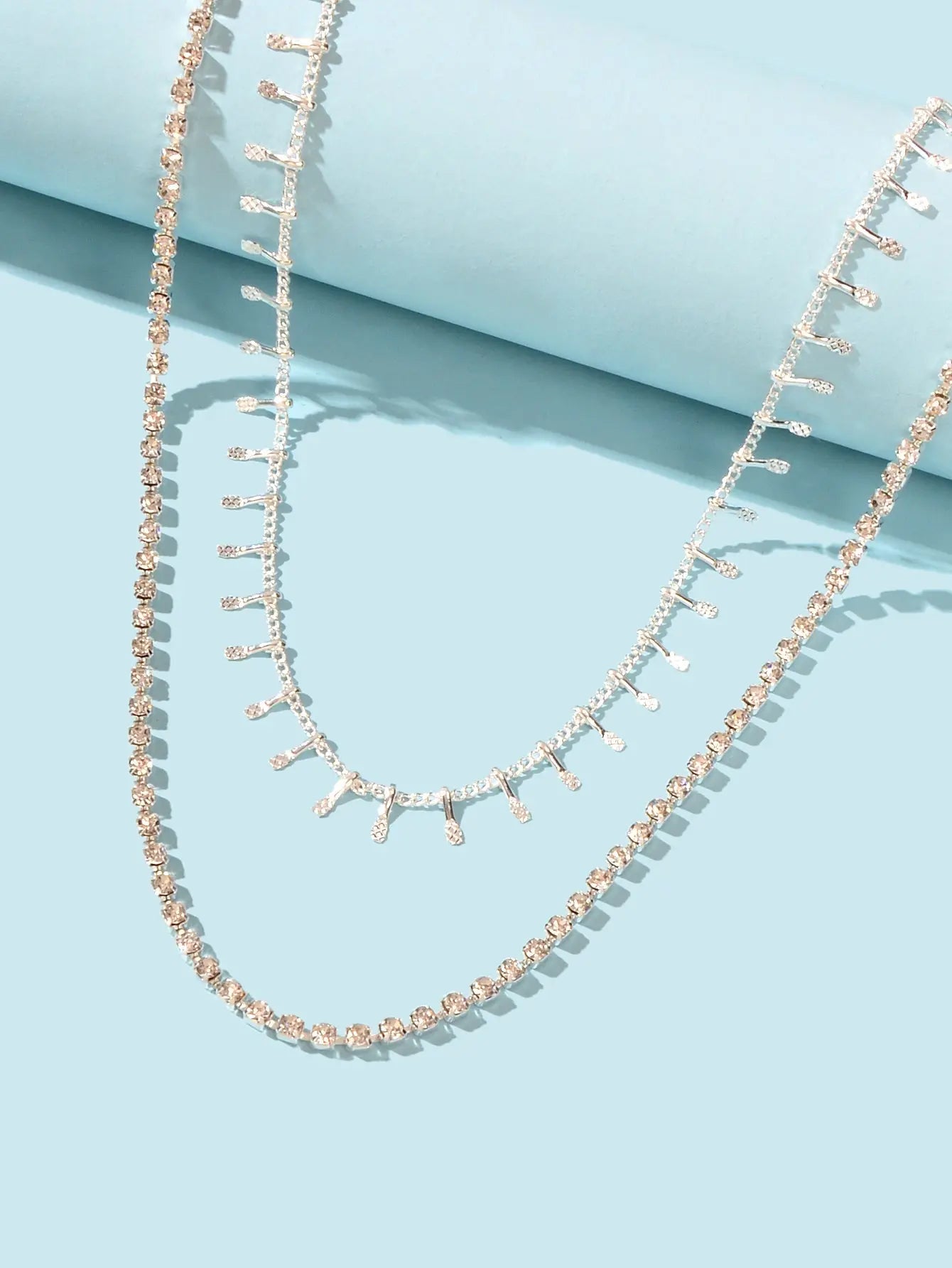 Gold Layered Initial Necklaces Women Rhinestone Decoration Double Chain Choker Feelontop Jewellery