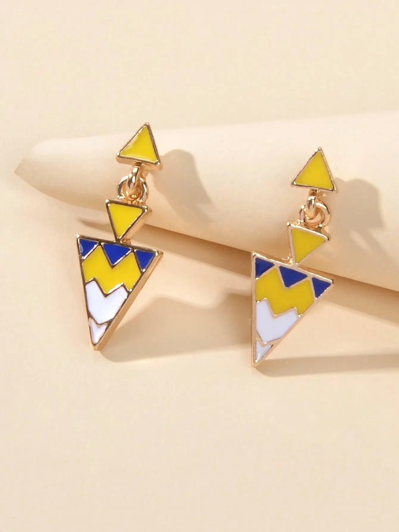 Fashion Jewellery Women Accessories Yellow Geometric Triangle Dangle Earrings Feelontop Jewellery