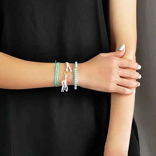 Ethnic Jewellery 3 pcs White Blue Rope Turquoise Elastic Bohemian Bracelets set Feelontop Jewellery