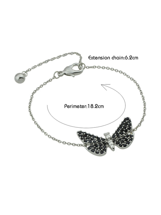 Designer Jewellery Silver Chain Black Beads Butterfly Bracelet Fashion Bangle Feelontop Jewellery