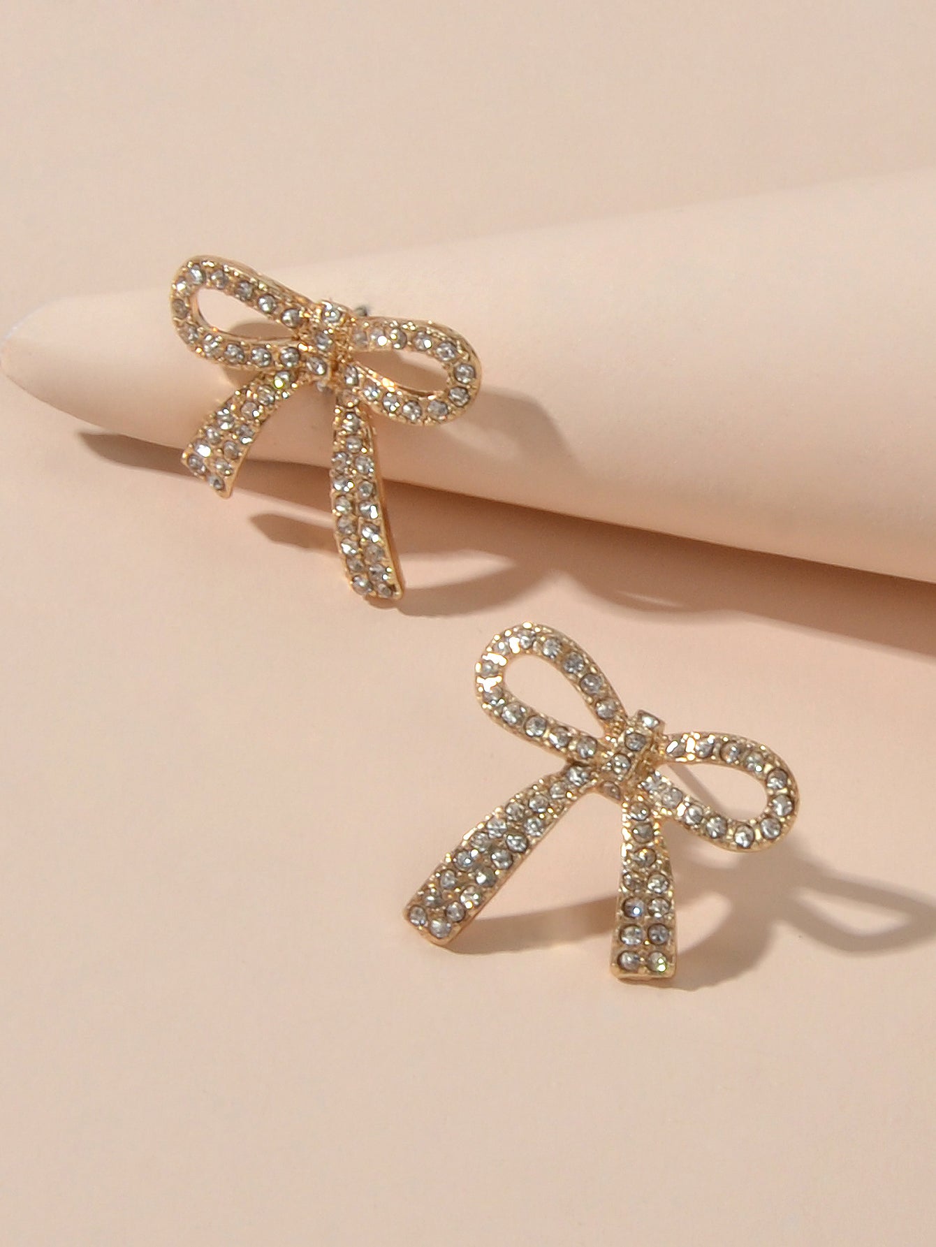 Party Jewelry Sparkly Rhinestone Gold Plated Bow-knot Stud Earrings Ladies Gifts Feelontop Jewellery